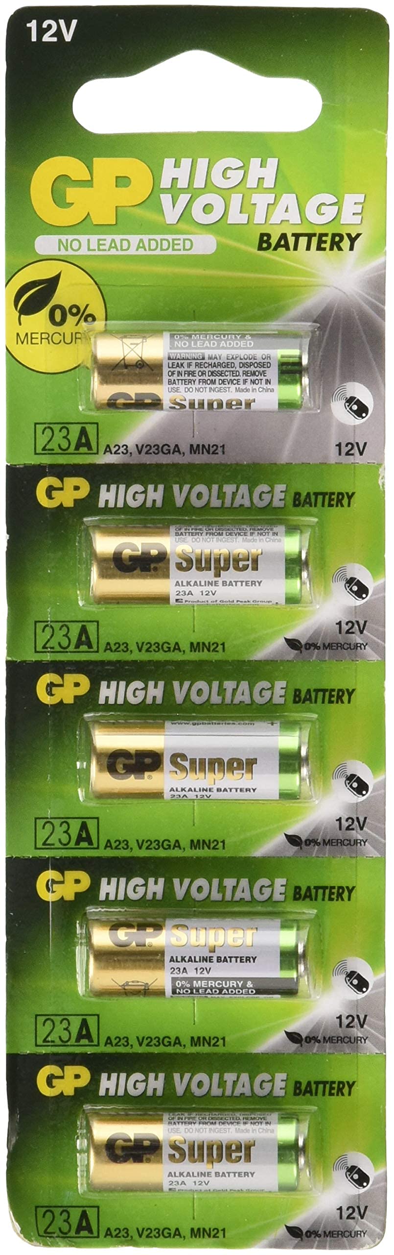 GPBatteries A23 12V Alkaline 23-A Replacement Battery 23AE GP - 5 Pack