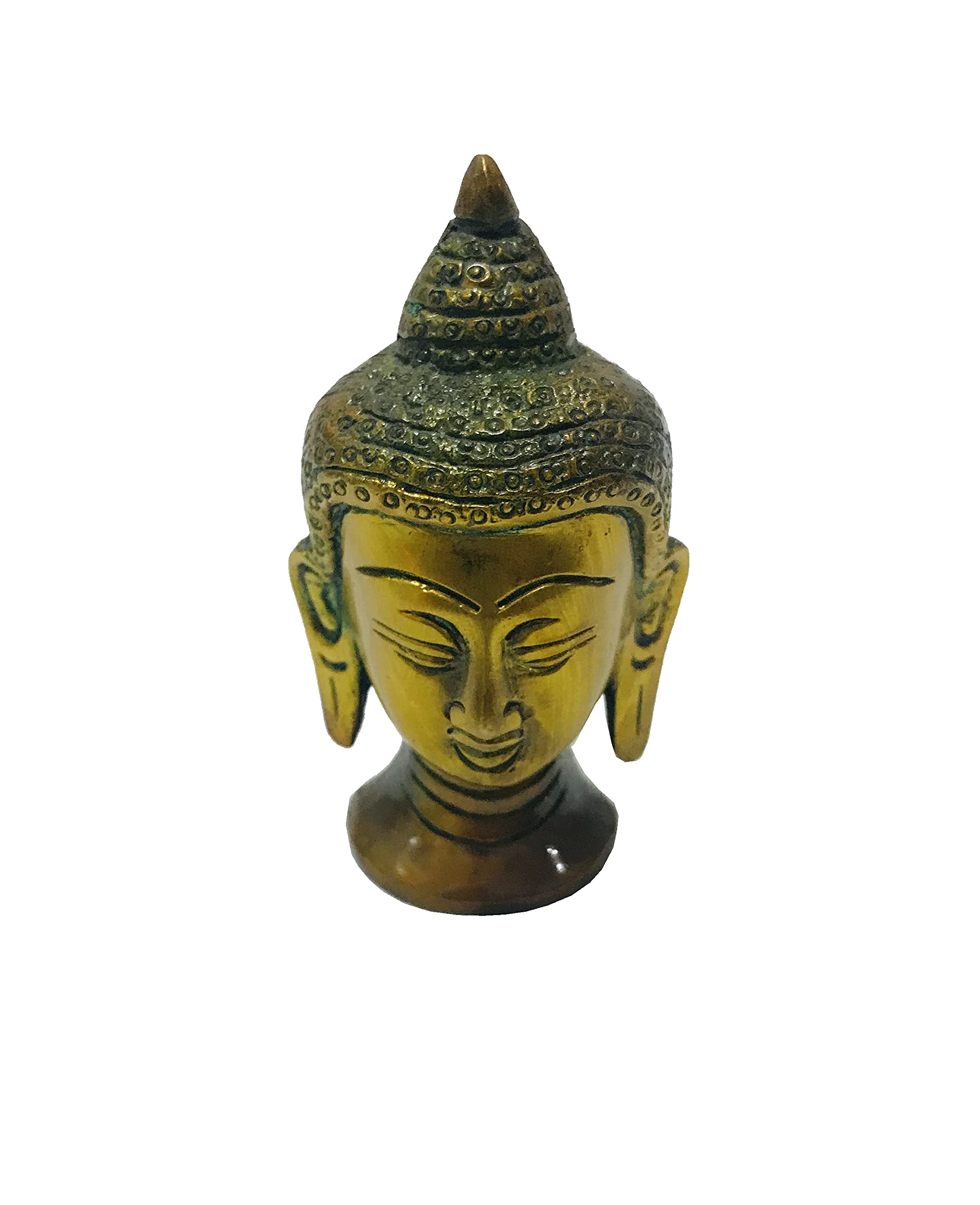 Brass Buddha Head Statue Gautam Buddha Idol Sculpture, Siddhattha Gotama Buddha Shakyamuni Worship Indoor Home Room Office Meditation Decor Gift Yoga Tibetan Buddhism Amitabha Figurine Size -3.5 inch