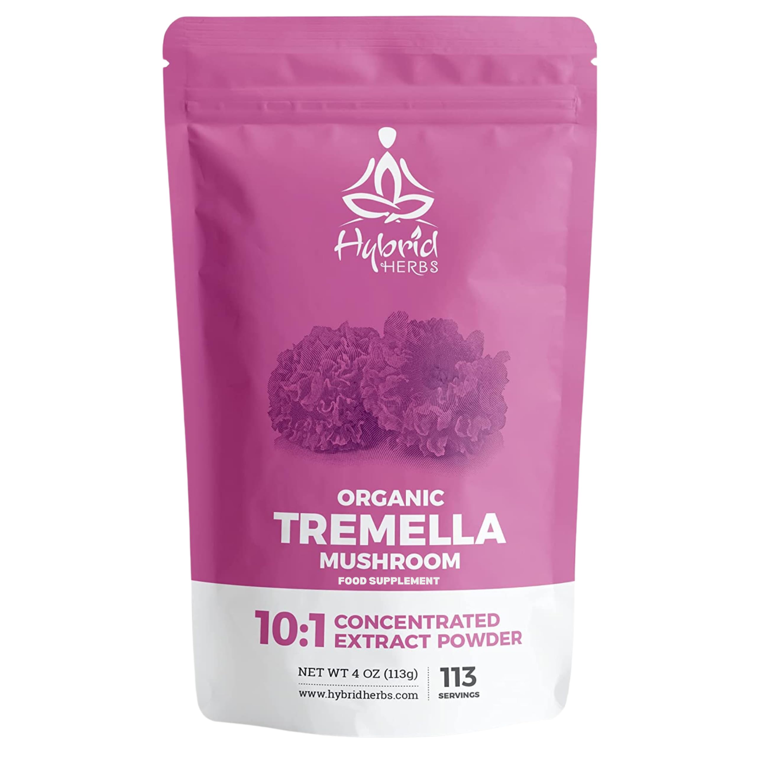 HYBRID HERBS – ORGANIC TREMELLA MUSHROOM | 10:1 Extract Powder | Anti Aging Supplement for Beauty & Skin | Rich in Antioxidants, Beta Glucans, Vitamin D & Prebiotic Fibre | 113 Servings (113g)