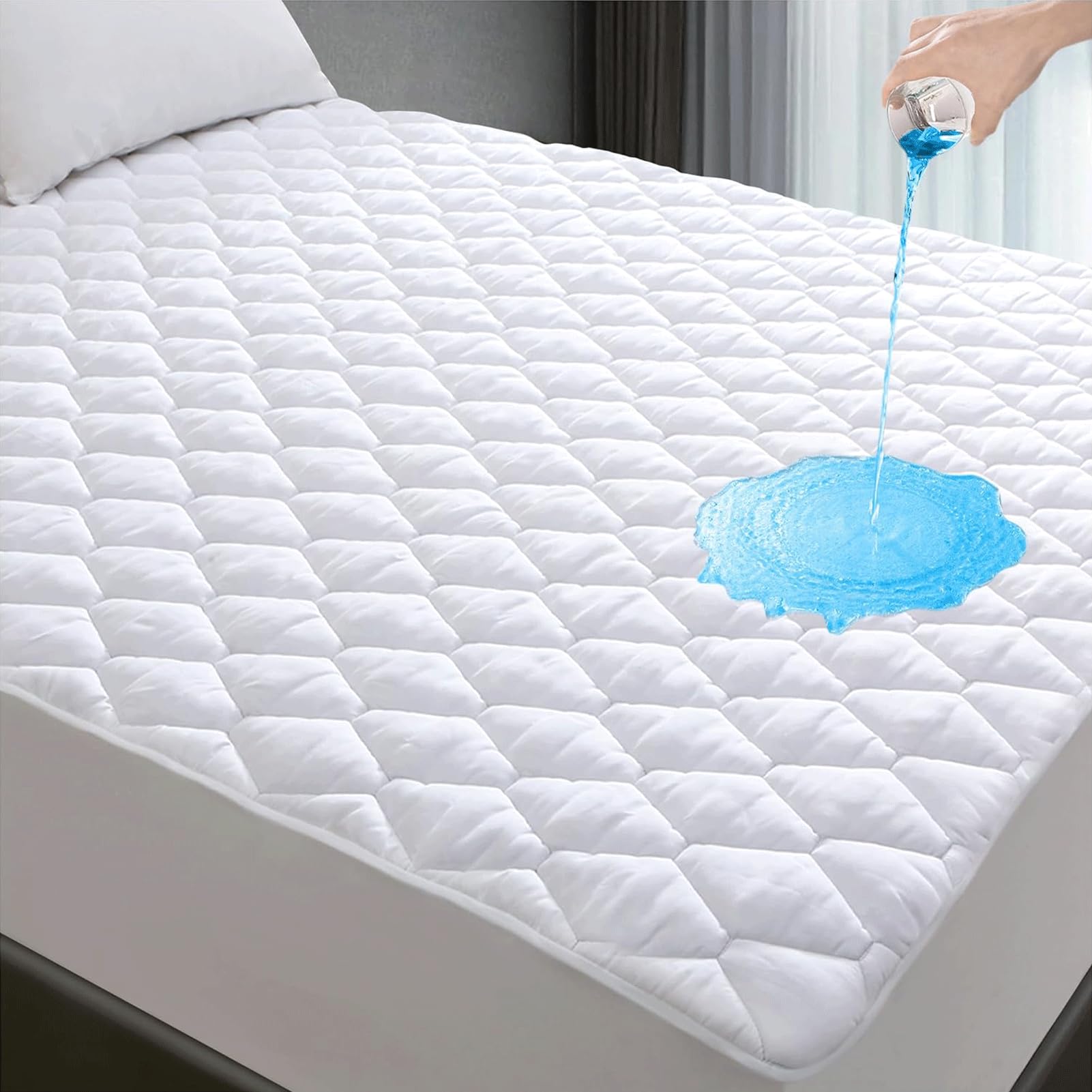 EASYBUYTECH Mattress Protector Waterproof, 100% Waterproof Quilted Fitted Mattress Pad, Ultra Soft & Noiseless Mattress Cover Bed Cover - fits up to 27cm Deep(150x200)