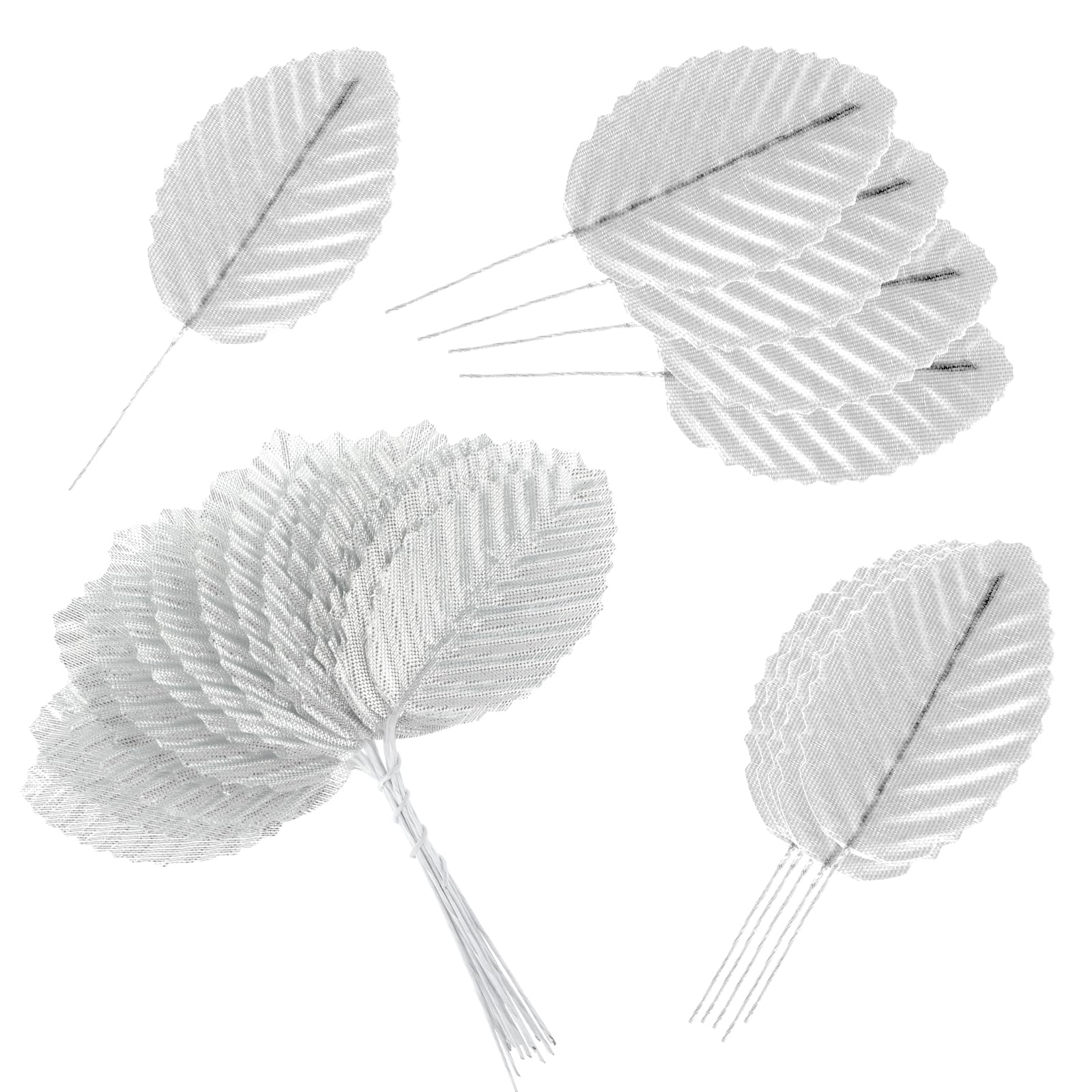 200 Pcs Silver Leaves for Crafts Artificial Leaves Silk Fake Leaves Bulk Faux Wired Single Leaf Wire Crafts Leaves Plastic Artificial Flowers Silk Leaves For Diy Home Wreath Wedding Christmas Silver