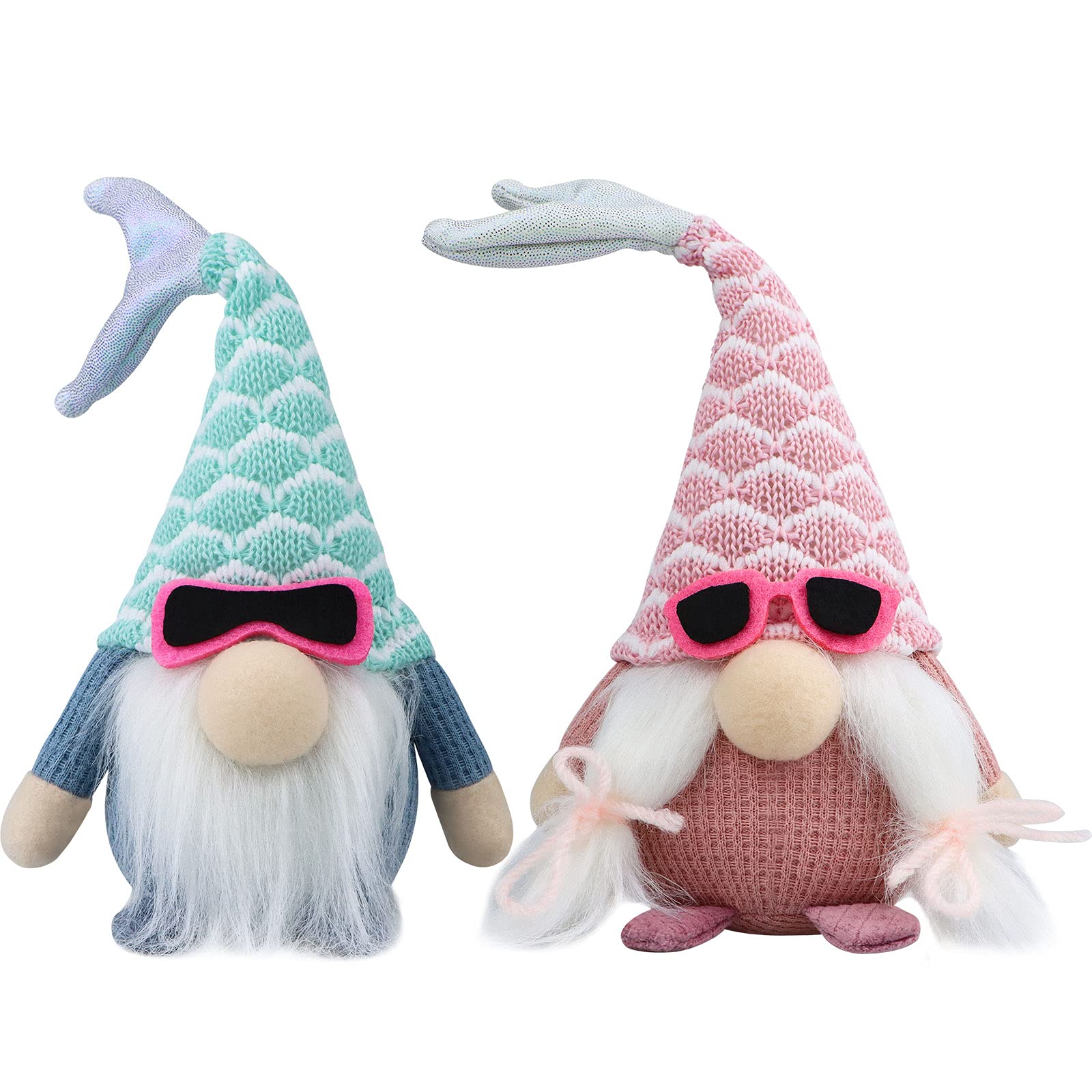 Gehydy 2 Pcs Christmas Mermaid Gnome Handmade Plush Farmhouse Tiered Tray Decorations Swedish Tomte Home Ornament Gifts Figurines