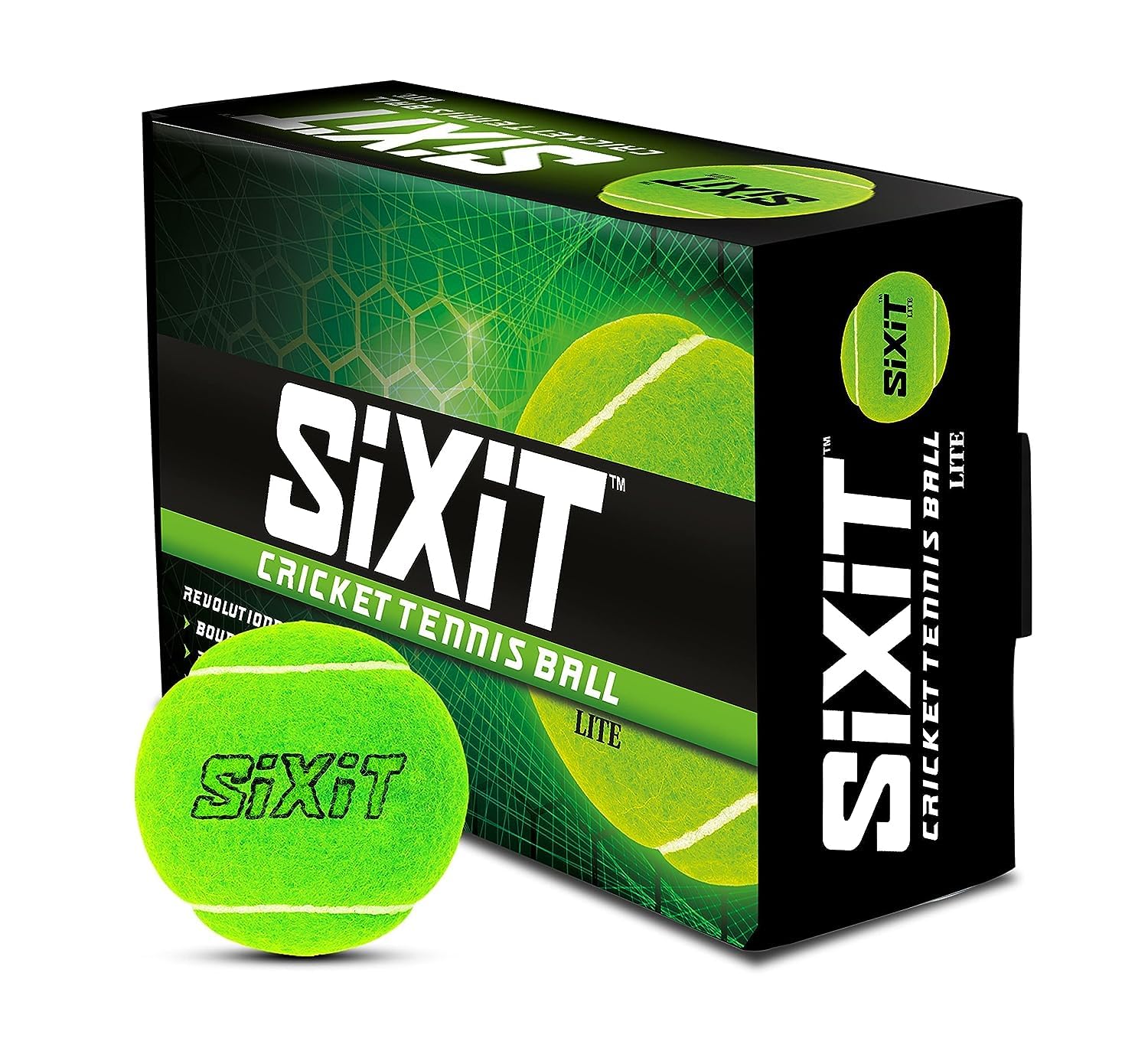 Sixit Lite Cricket Tennis Ball - Pack of 6, Green, Material : Rubber, Standard Size