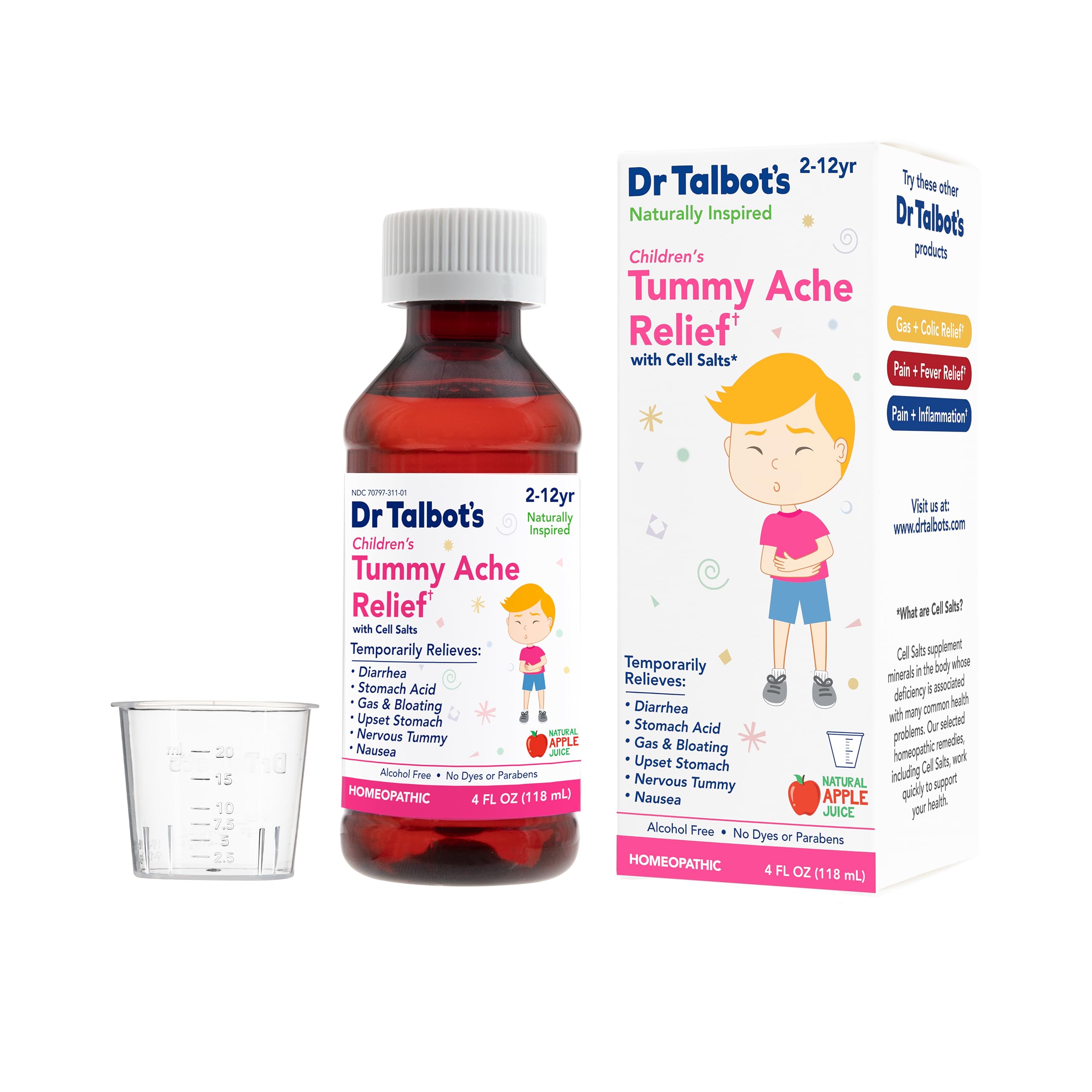 Dr. Talbot's Children's Tummy Ache Relief Medicine - 4 oz - Includes Dosage Cup - for 2-12 Years Old - Natural Apple Flavor (Packaging Varies)