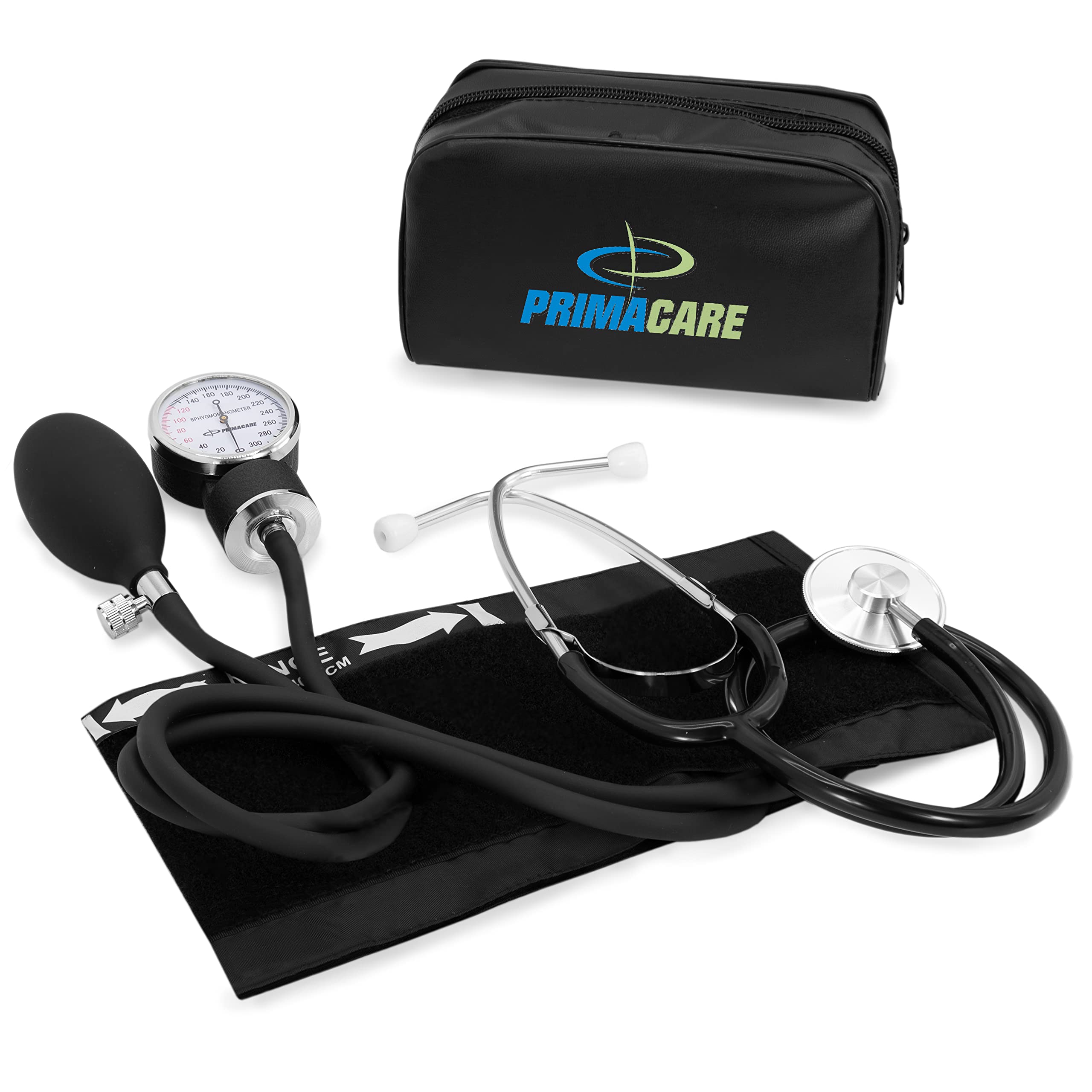 PrimaCare Medical Ds 9197 Bk Professional Classic Series Manual Adult Size Blood Pressure Kit, Emergency Bp Kit With Stethoscope And Portable Leatherette Case, Nylon Cuff, Black