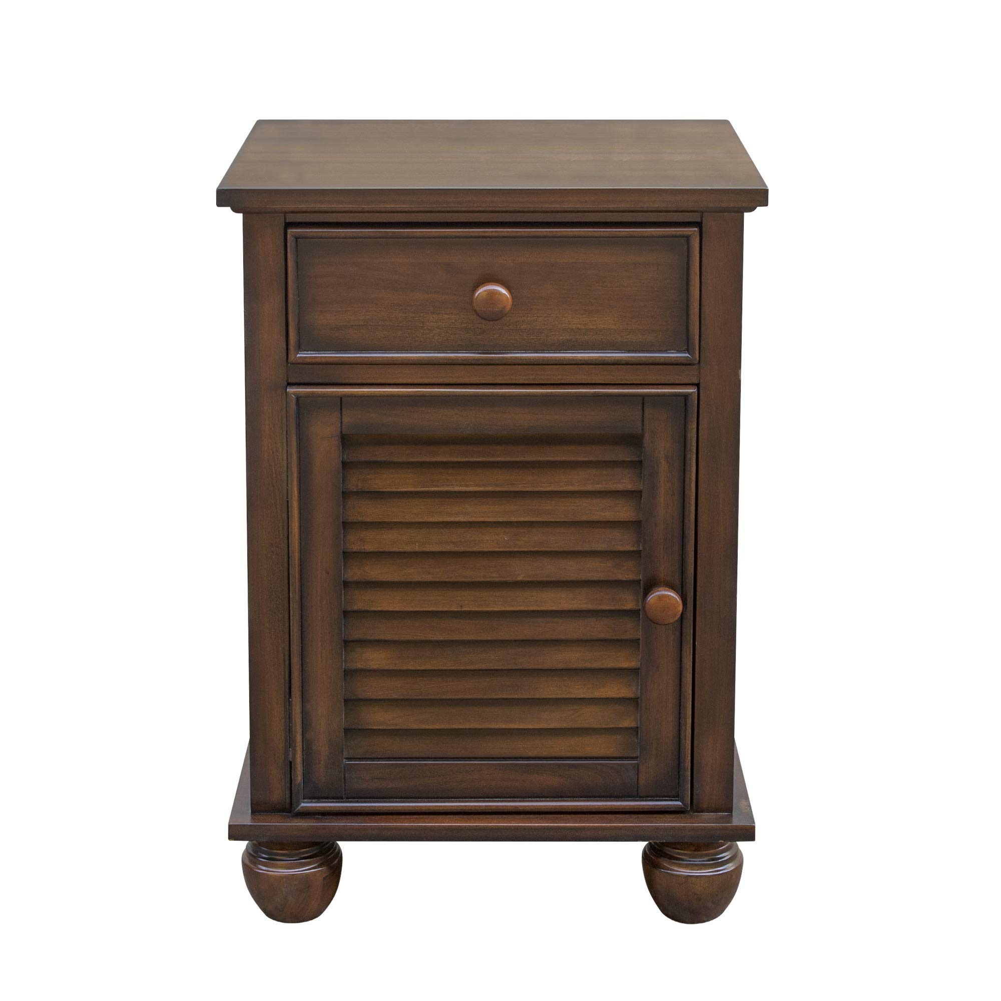 Sunset Trading Bahama Shutter Wood Nightstand, Felt Lined Drawer | Cabinet with Shelf, Tropical walnut