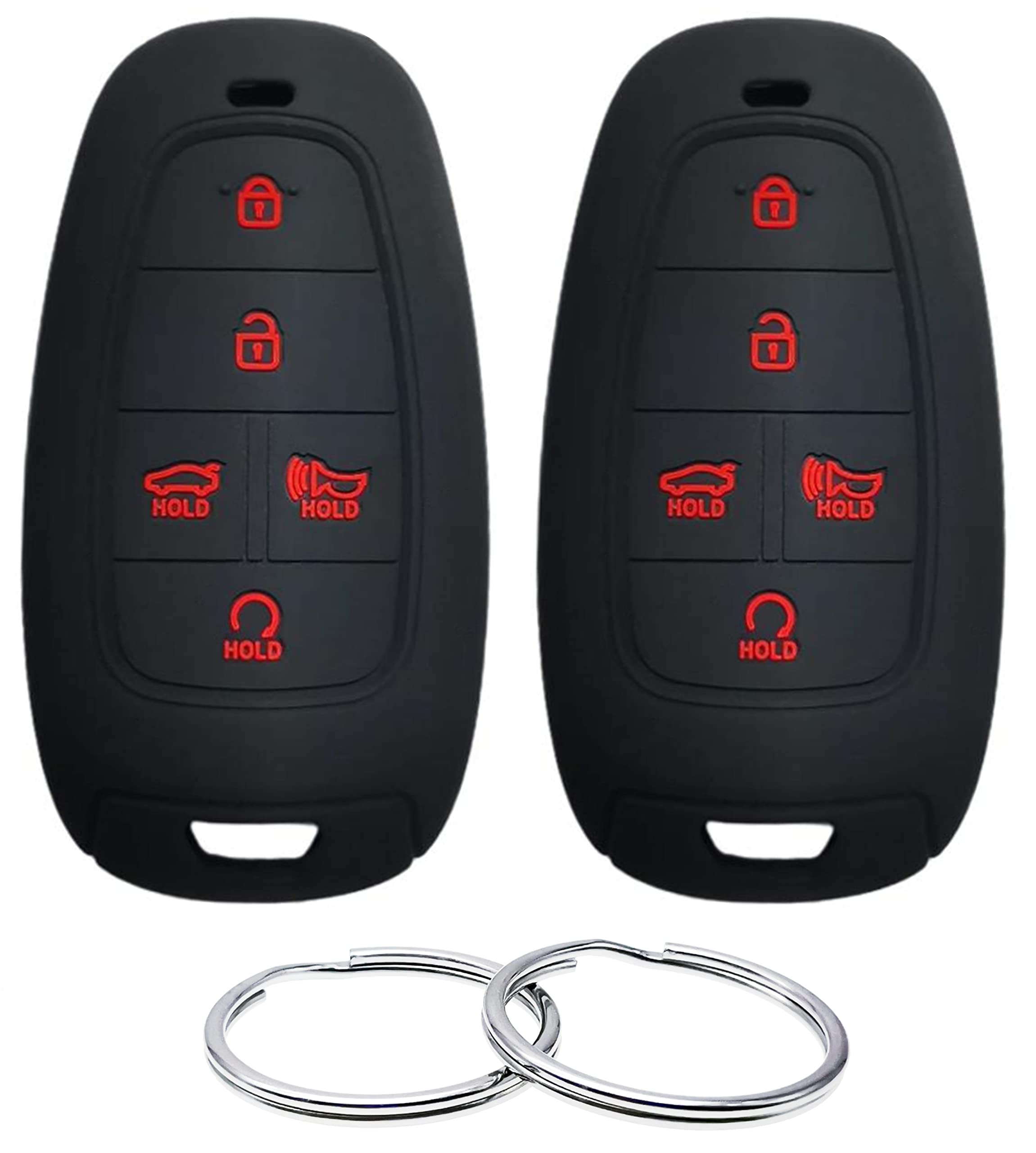 REPROTECTING Silicone Rubber Key Fob Cover Compatible with (5 Buttons) 2019 2020 2021 Hyundai Sonata Santa Fe TQ8-F08-4F27 95440-L1060 (Black Black)