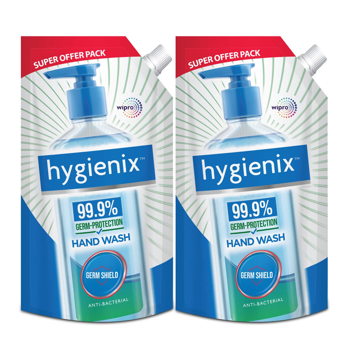 Hygienix Anti-Bacterial Germ Shield Handwash With 99.9% Germ Protection 750ml Refill (Pack of 2) | Fights Germs & Protects From Disease-Causing Bacteria| Non-Drying Formula for Soft Hands