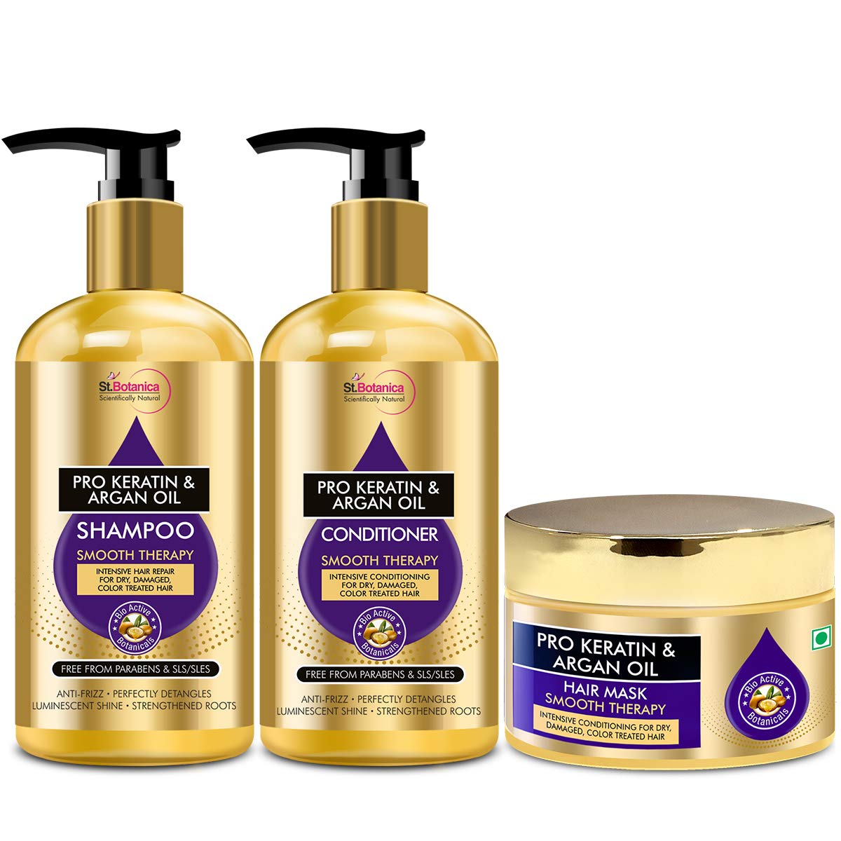 St.BotanicaPro Keratin And Argan Oil Shampoo 300ml + Conditioner 300ml + Hair Mask 200ml