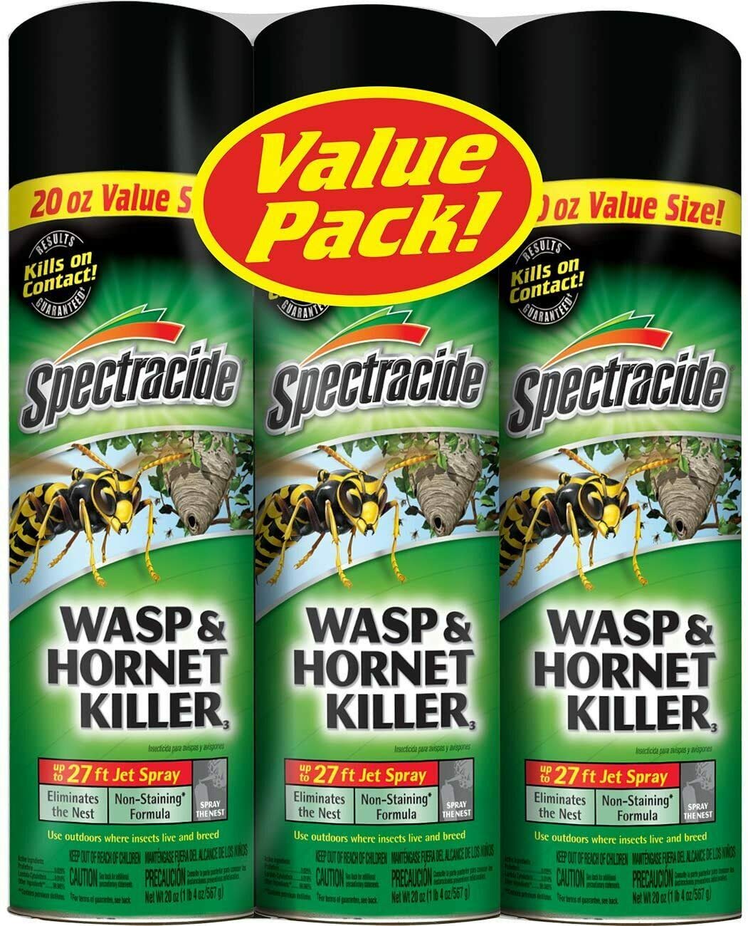 Spectracide Wasp and Hornet Killer, 20 oz Aerosol, up to 27 Ft Jet Spray (Pack of 3)