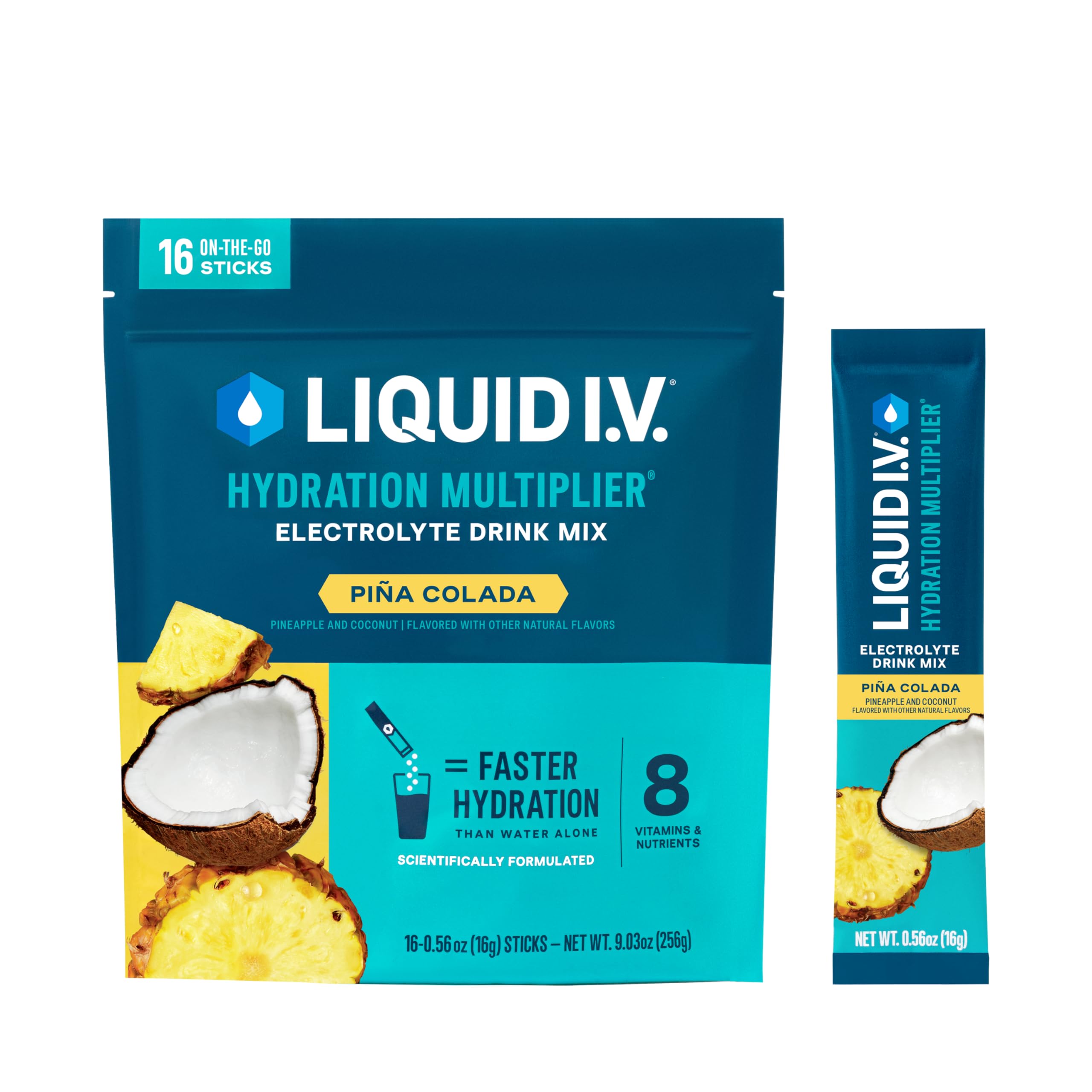 Liquid I.V.® Hydration Multiplier® - Piña Colada - Hydration Powder Packets | Electrolyte Powder Drink Mix | Convenient Single-Serving Sticks | Non-GMO | 16 Servings (Pack of 12)