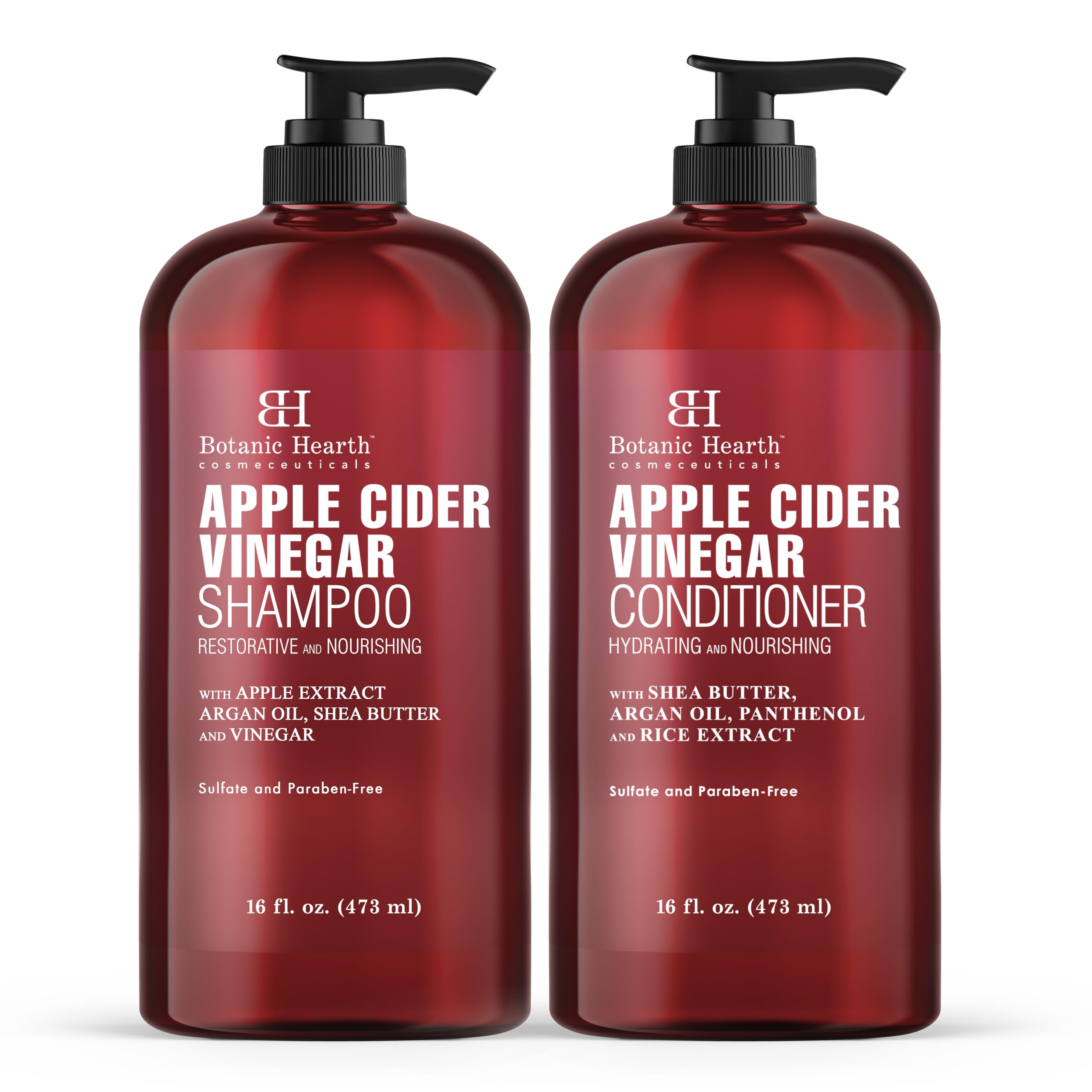 Botanic HearthApple Cider Vinegar Shampoo and Conditioner Set - Helps Dry Itchy Scalp, Dandruff, Frizz and Hair Loss - Color Safe, Sulfate Free Shampoo - All Hair Types, Men and Women, 16 fl oz each