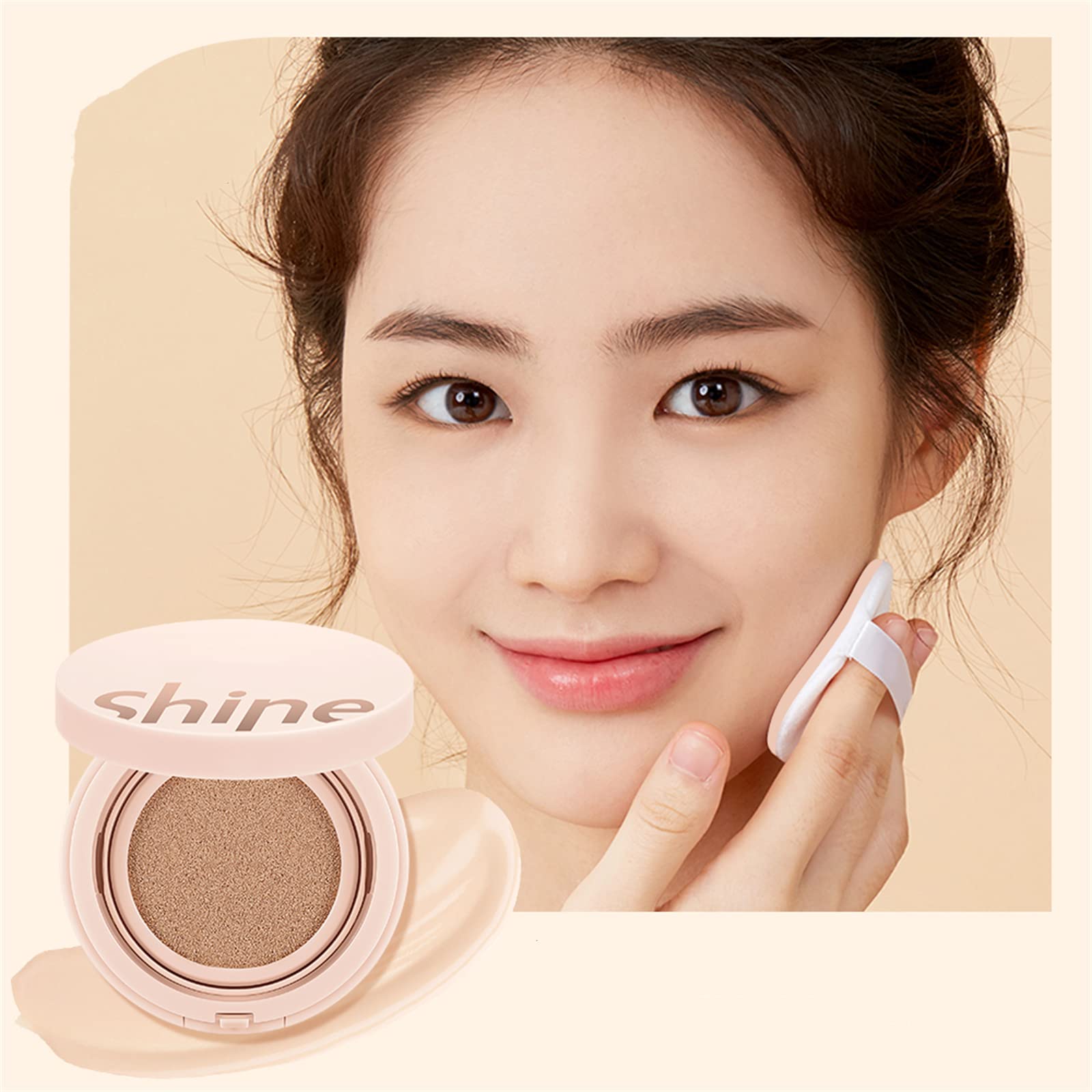 HONPOLO Air Cushion BB Cream Face Cream Natural Concealer, Invisible Pores, Dry Skin Savior Moisturizing Nude Makeup Waterproof Sweatproof Lock Makeup Create a Sense Of Natural Light (#02)