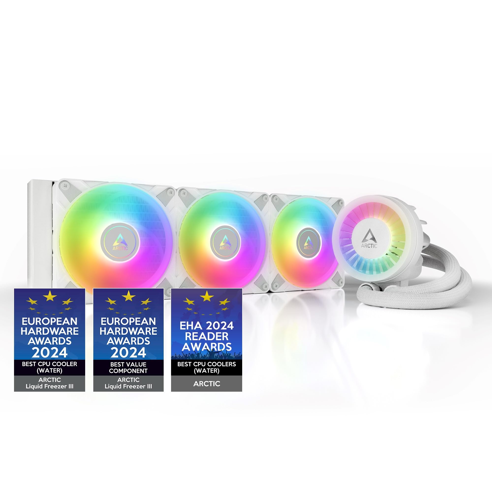 ARCTIC Liquid Freezer III 360 A-RGB - Water Cooling PC, All-in-One CPU AIO Water Cooler, Intel & AMD compatible, efficient PWM-controlled pump, fan: 200-1800 rpm, LGA1851/1700 Contact Frame - White