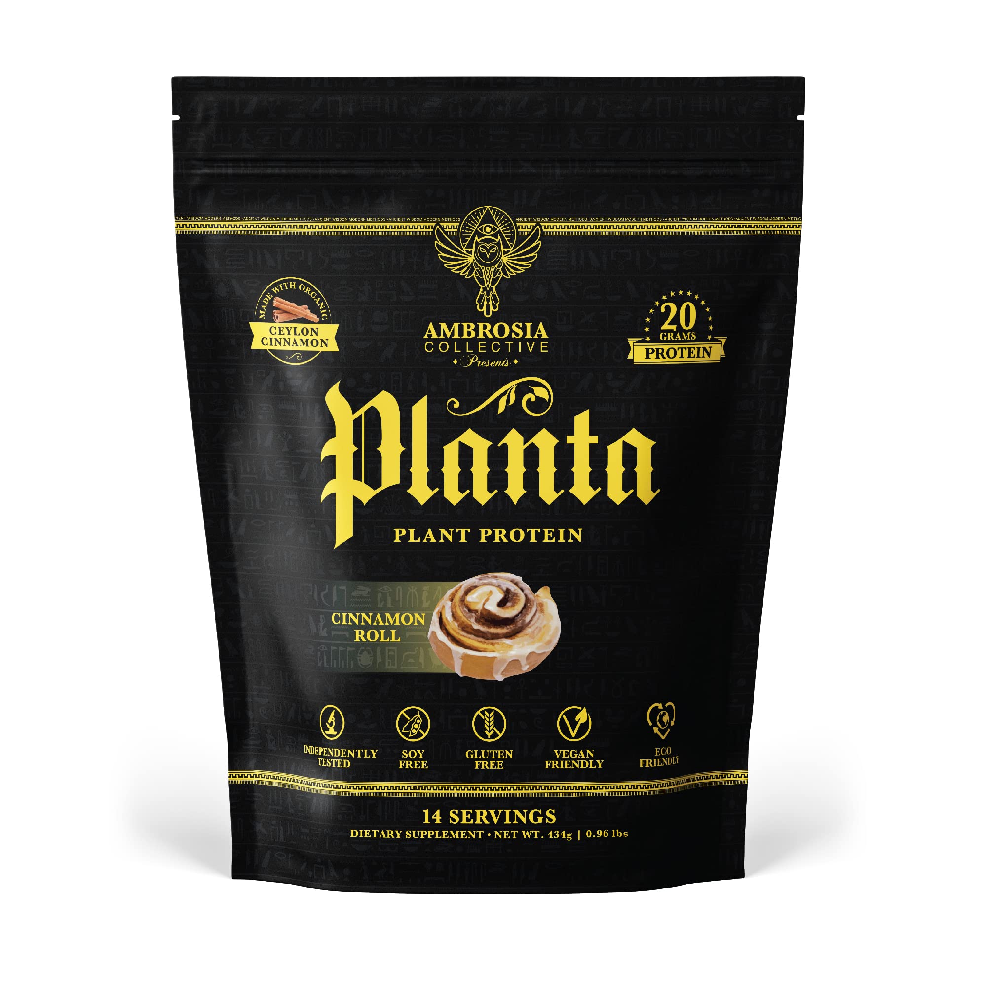 Ambrosia Planta - Premium Organic Plant-Based Protein | Vegan & Keto Friendly | Gourmet Flavors with No Bloating or Stomach Upset | Gluten & Soy Free | No Added Sugar | 14 Servings | (Cinnamon Roll)