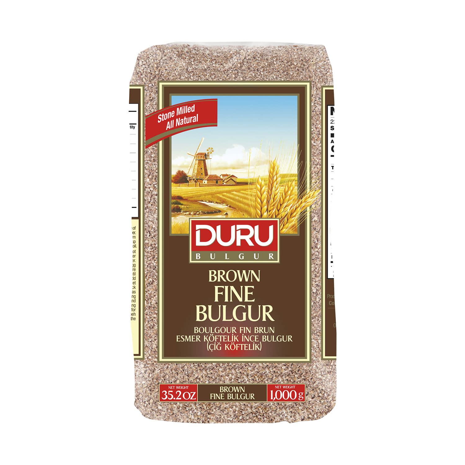 Duru Brown Fine Bulgur, 35.2oz (1000g), Wheat Berries, 100% Natural and Certificated, High Fiber and Protein, Non-GMO, Great for Vegan Recipes, Better than Rice