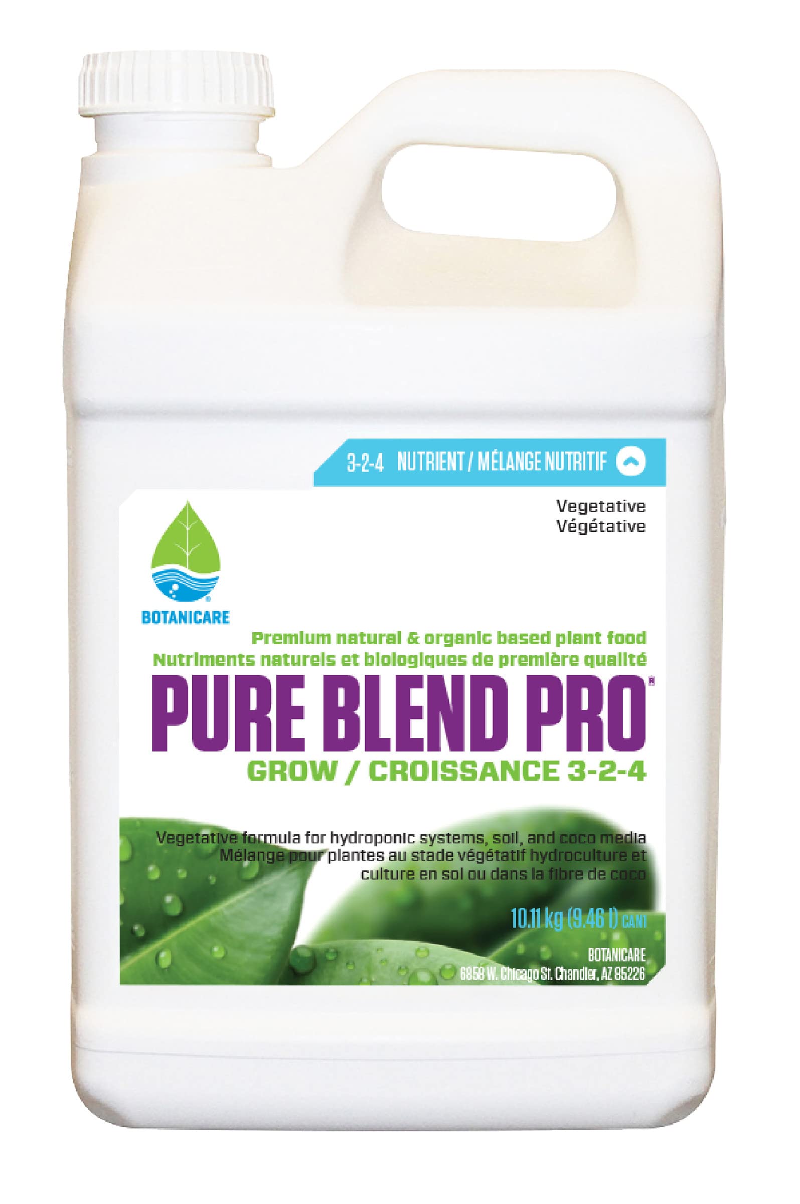 BotanicarePure Blend Pro Grow, Nutrient, 3-2-4, 2.5 gal.