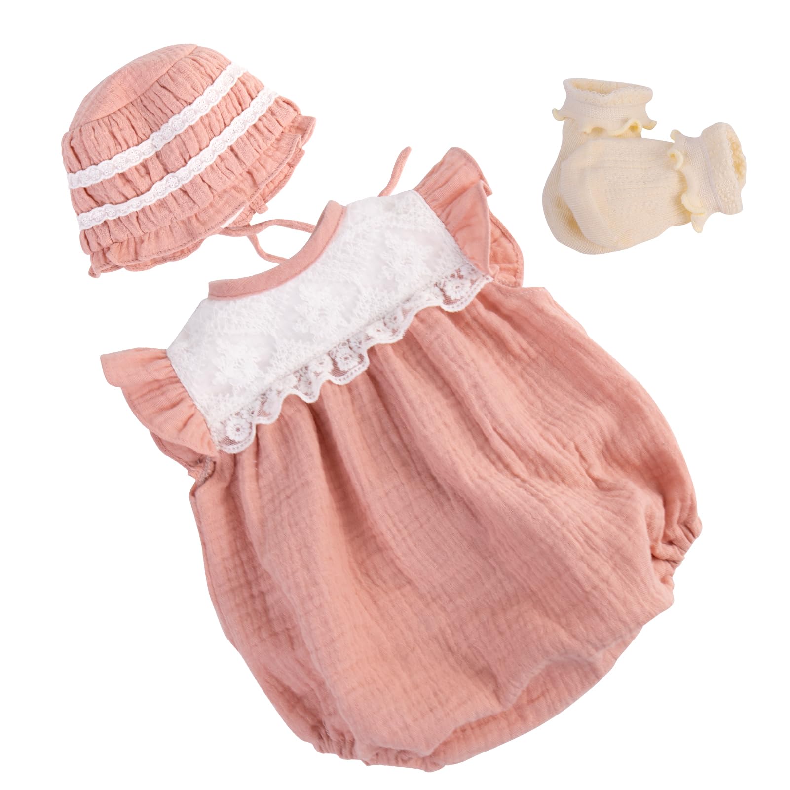 Aori Reborn Baby Dolls Clothes 20 inch Pink Outfit Lace Headband for 17-20 Inch Reborn Doll Newborn Girl