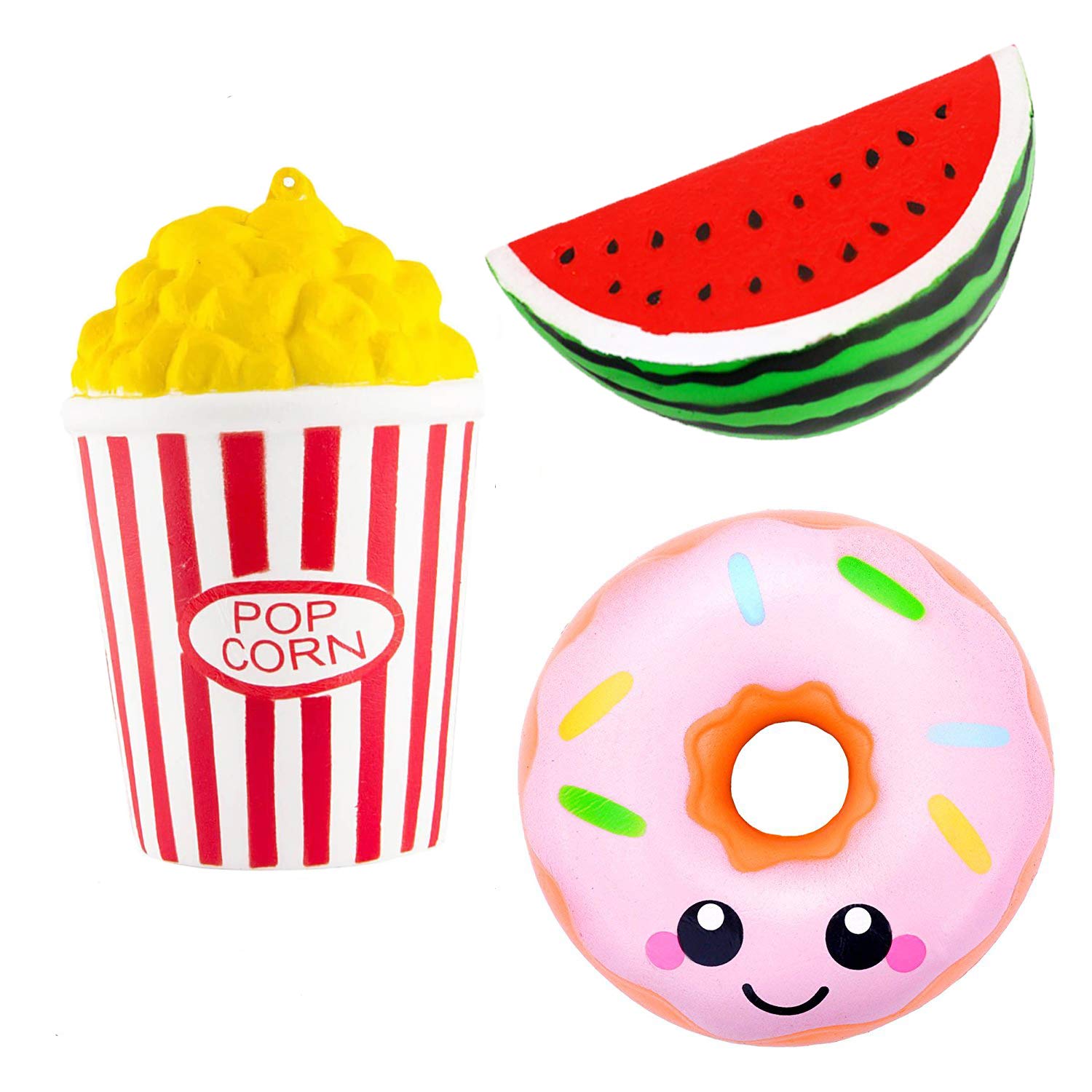 Squishies Toys,Hirsiran 3pcs Squishy Jumbo Squeeze Toy Slow Rising Scented Stress Relief Smile Donut Ice Cream Pop Corn Toy for kids adults