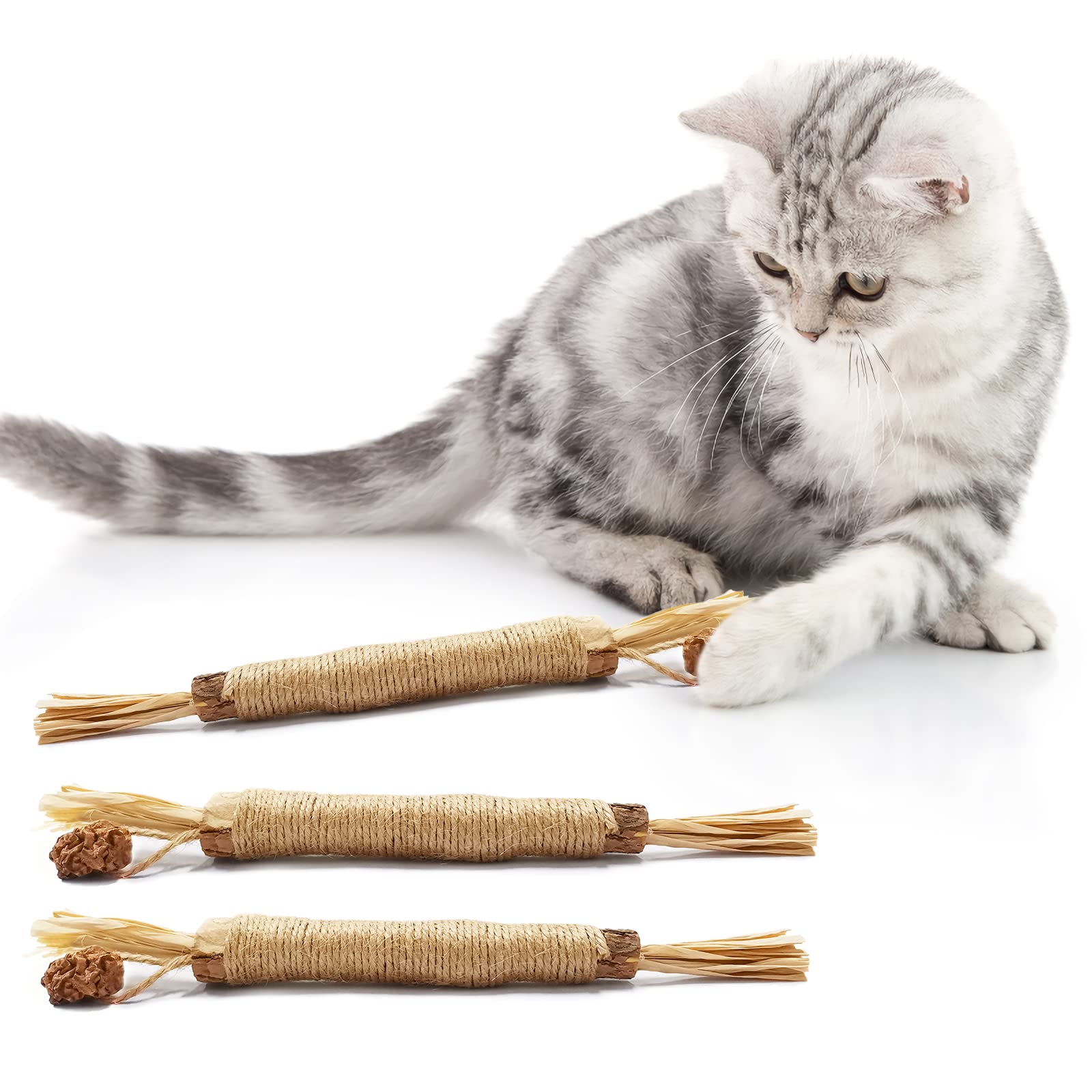 Edible Catnip Cat Chew Toys for Cats Lick, Cat Toy with Silvervine for Cats, Silvervine Sticks Interactive Cat Toys for Indoor Cats, Kitten Teeth Cleaning and Fresh Breath (Silvervine Sticks)