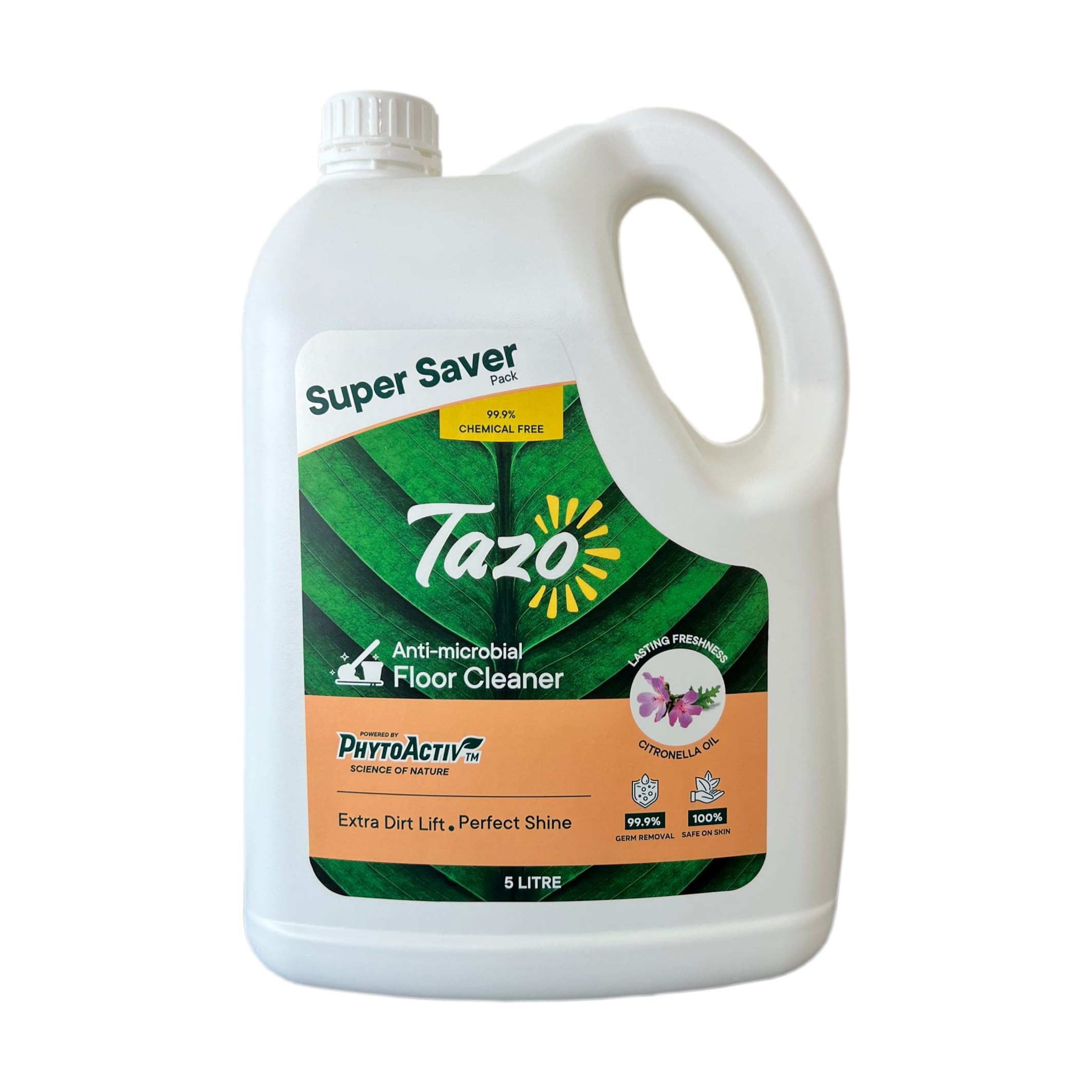 Tazo Floor Cleaner Liquid (5 Litre, Pack of 1), Antimicrobial Disinfectant Surface Cleaner, Biodegradable & Plant Powered Floor Cleaner With Extra Dirt Lift, Kills 99.99% Germs, Baby & Pet Safe