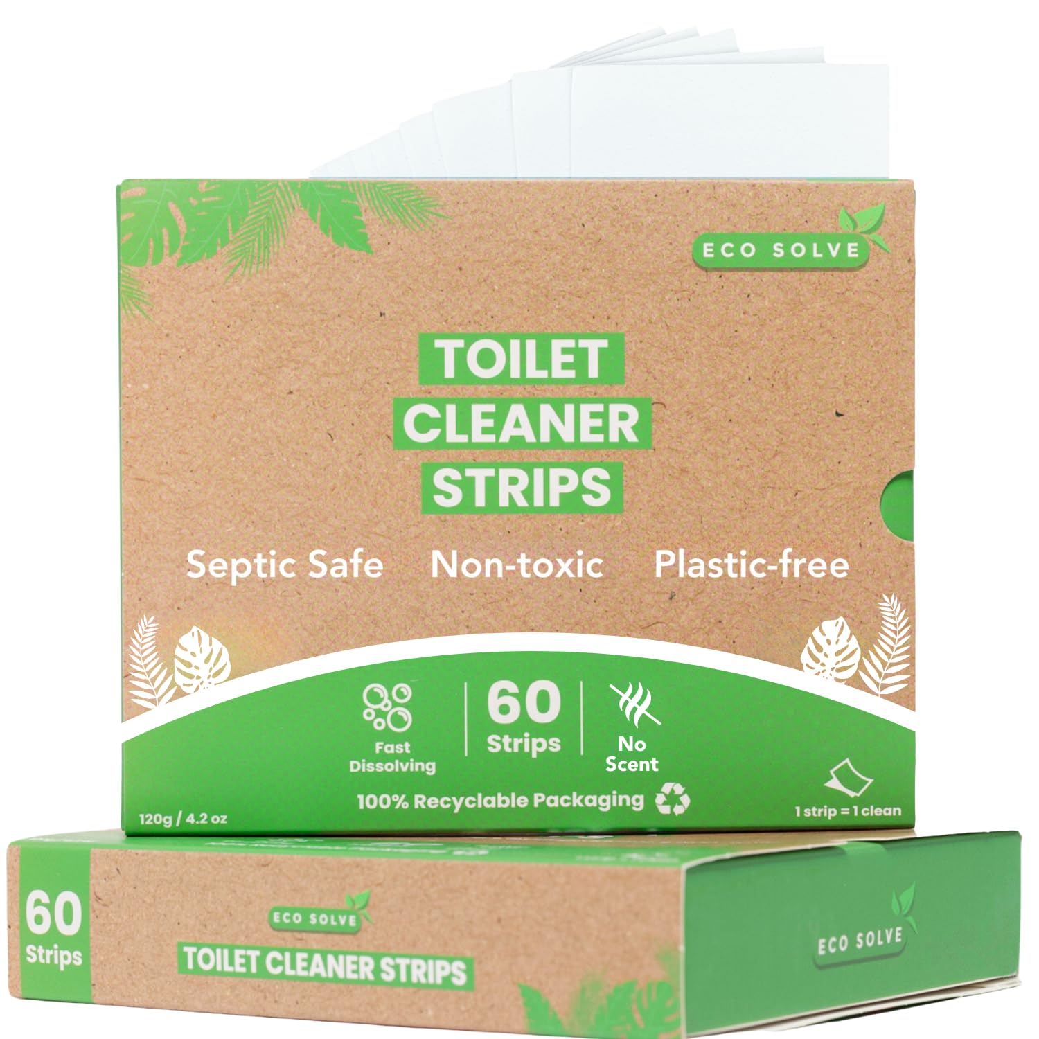 Toilet Bowl Cleaner Strips 60 Count, Unscented Eco-friendly, Non-toxic, Septic Safe, Removes Odors & Stains, Plastic-free, Natural Toilet Bowl Cleaner for Quick and Easy Cleaning