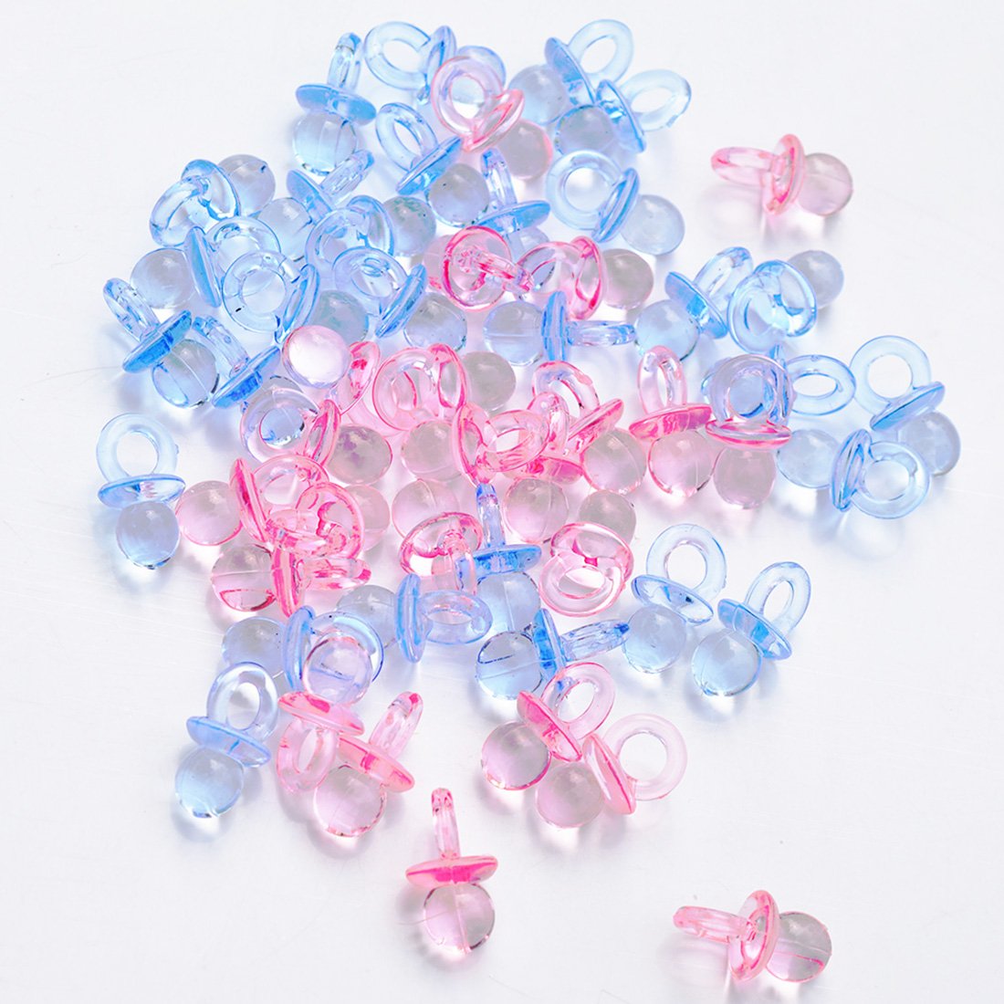 144 Pieces Mini Acrylic Baby Pacifiers Baby Shower Favors Blue and Pink Mixed Baby Boys Girls Plastic Clear Table Scatter Confetti Birthday Party DIY Decorations (Pink Blue Mixed)