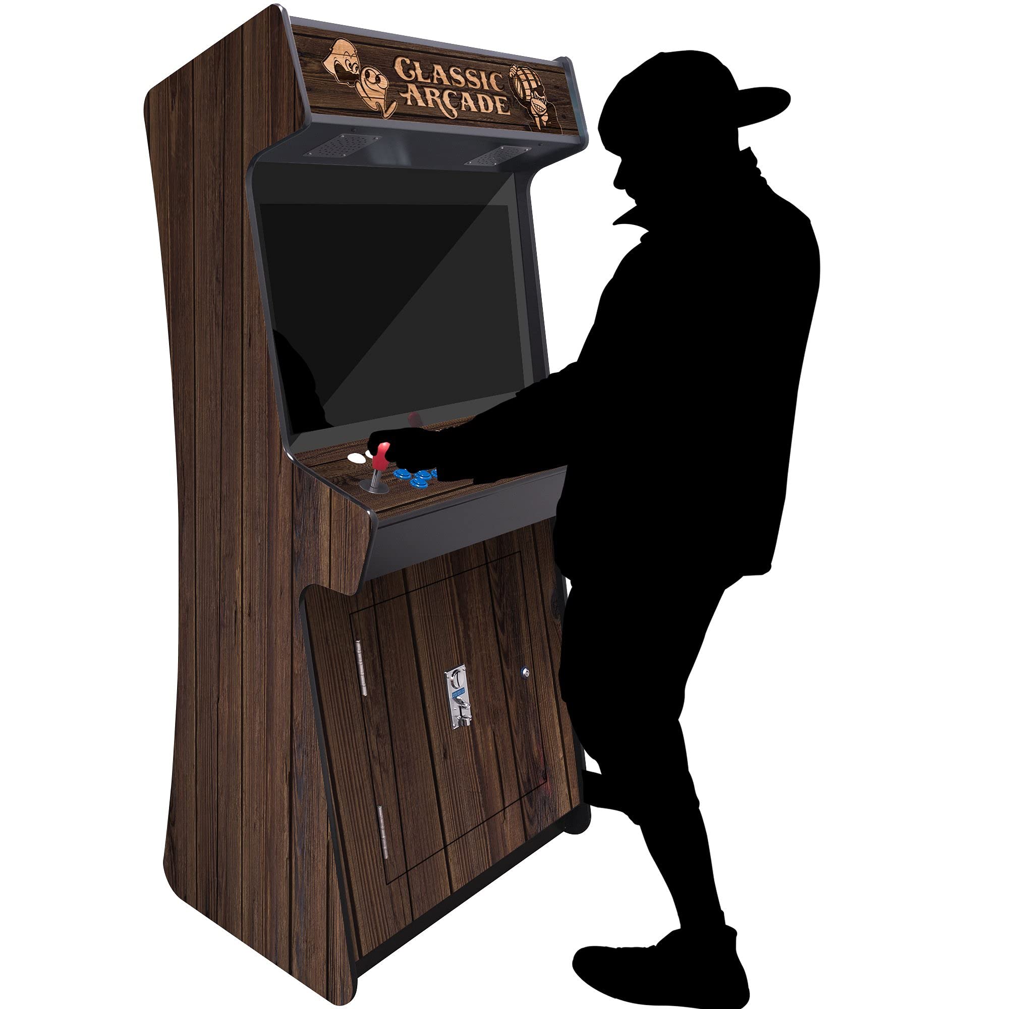 Creative Arcades Full-Size Commercial Grade Cabinet Arcade Machines | Stools Included | Slim Woodgrain Edition | 32" Screen (3500 Games (Slim 2-Player), Black Dark Walnut)