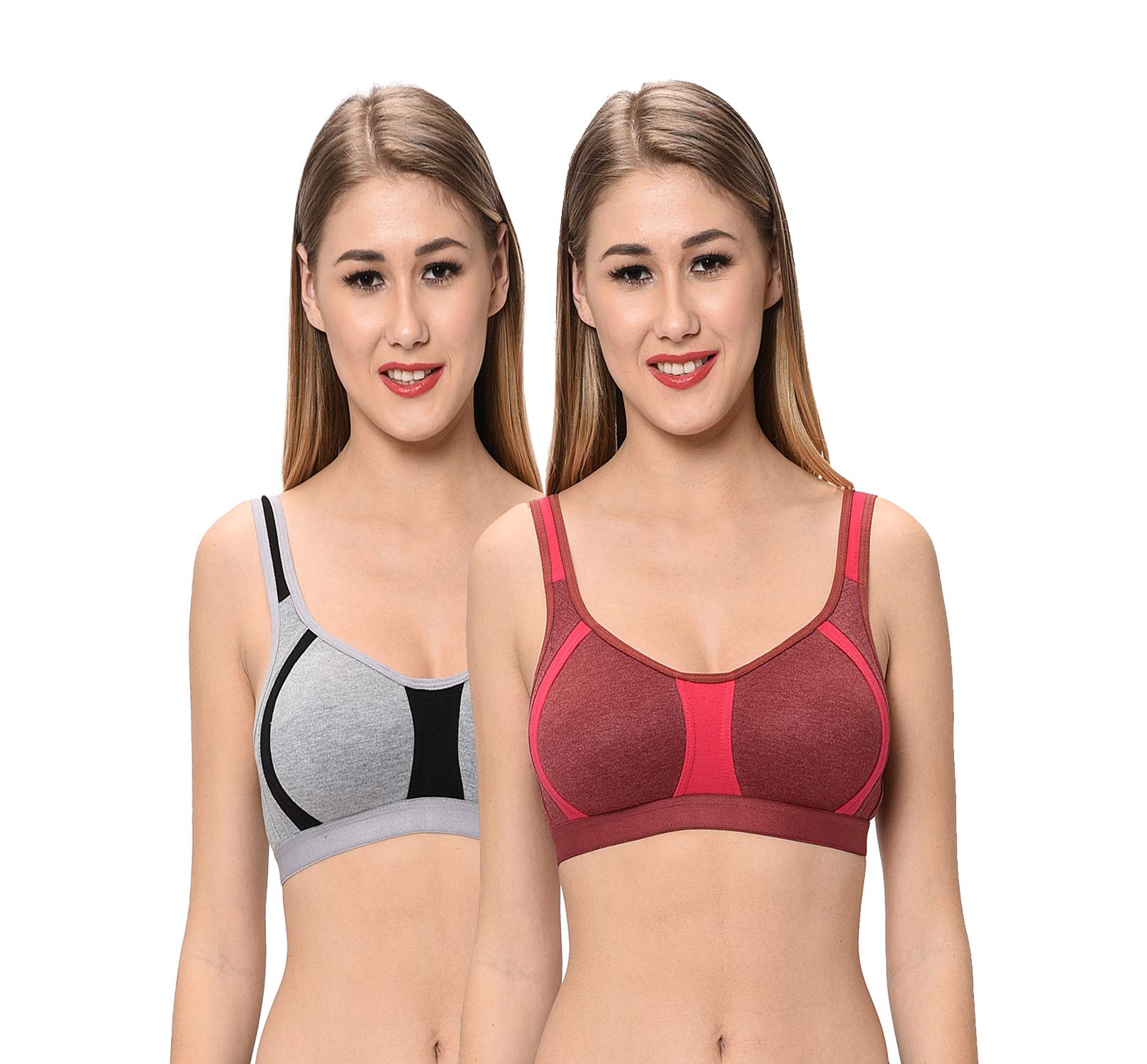 Viral Girl Women's Cotton Blue, Red Sports Bra (Set of 2)