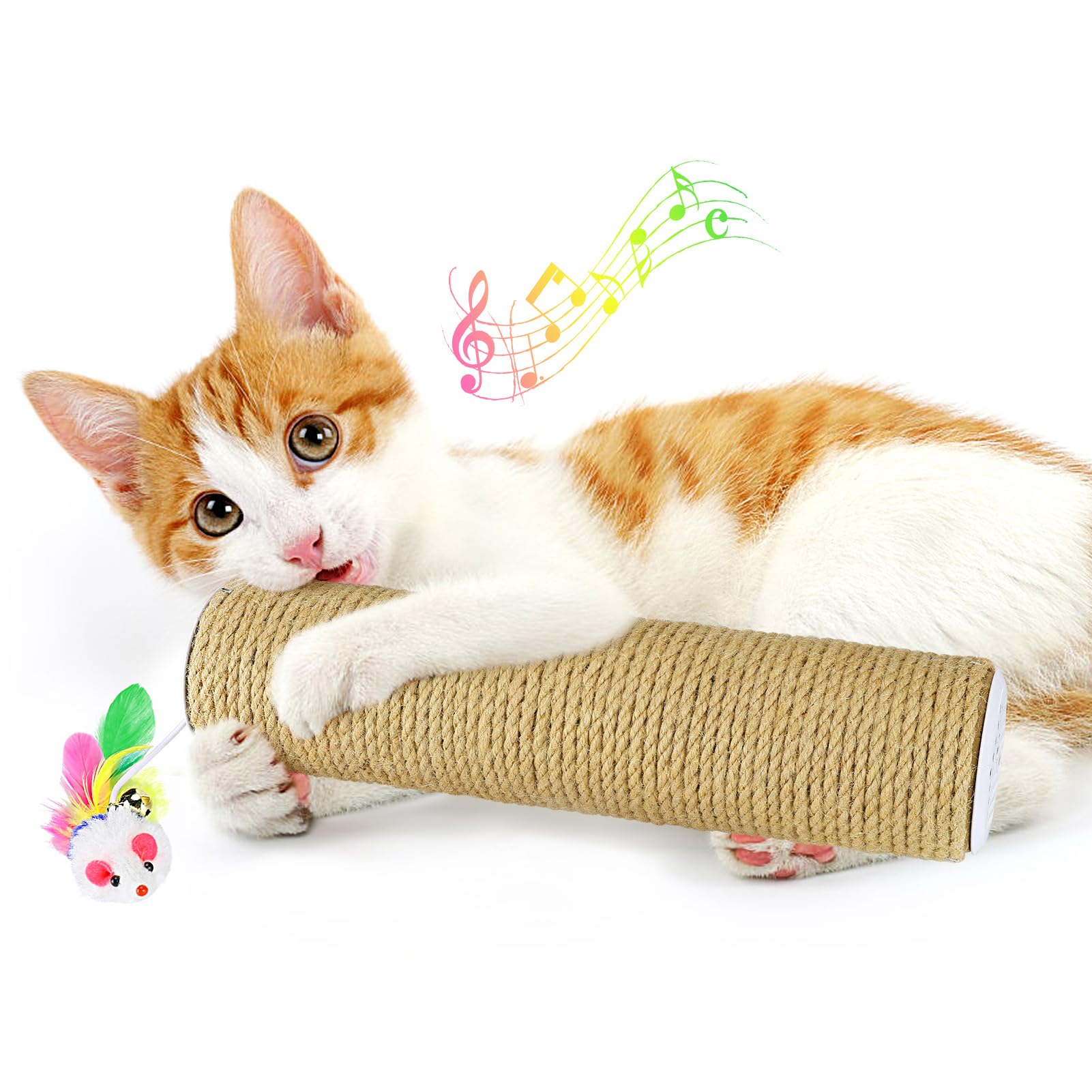 MEWTOGO Cat Kicker Toy - Natural Sisal Catnip Toys for Indoor Cats, Built-in Bell to Attract, Interactive Cat Scratcher Chew Toy with Cute Mouse Toy for Kitten Playing