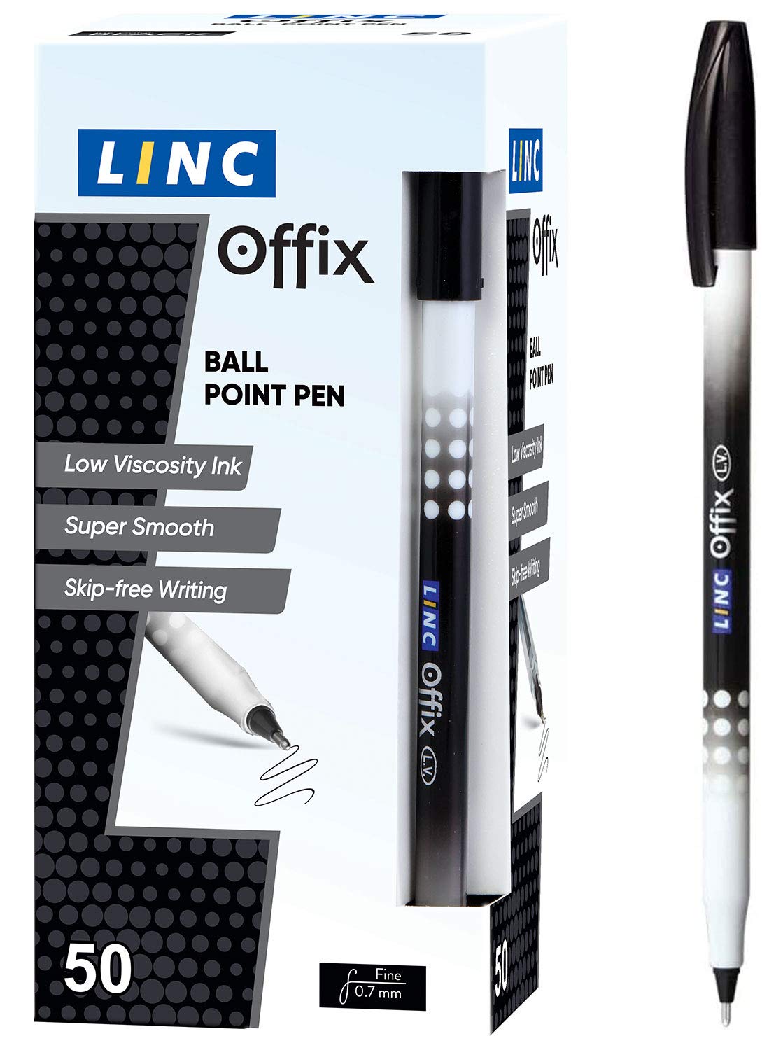 LincOffix Smooth Ball Point Pen, 1.00mm Tip, 50-Count, Black - 802917151529