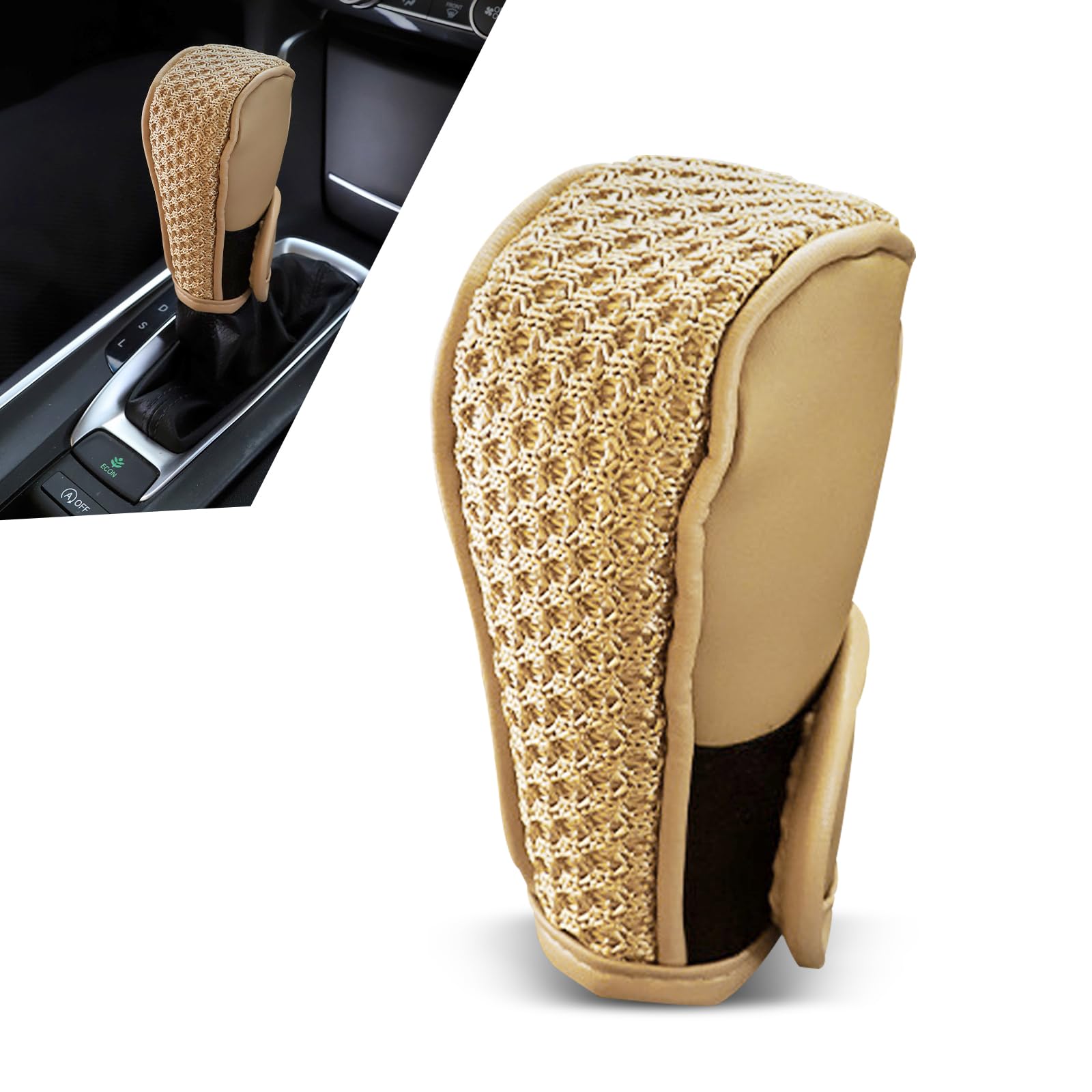 1 PC Car Gear Shifting Knob Cover, 2.75In x 4.72In Vehicle Interior Decoration Accessories, Anti-Slip Anti-Scratch Design, Universal Automotive Shifter Knobs Cover for Car SUV Truck (Beige)