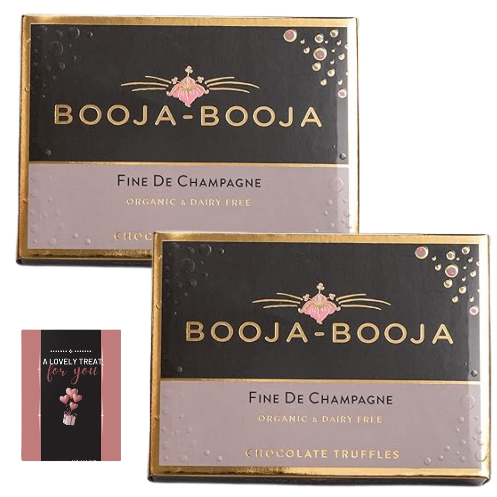 2x Dark Chocolate Gift Box Gluten Free Booja Booja Vegan Chocolates Fine De Champagne Selection Vegan 92g&Cards Small Gifts for Birthday,Christmas,Valentine,Care Package,Fathers Day,Mothers Day