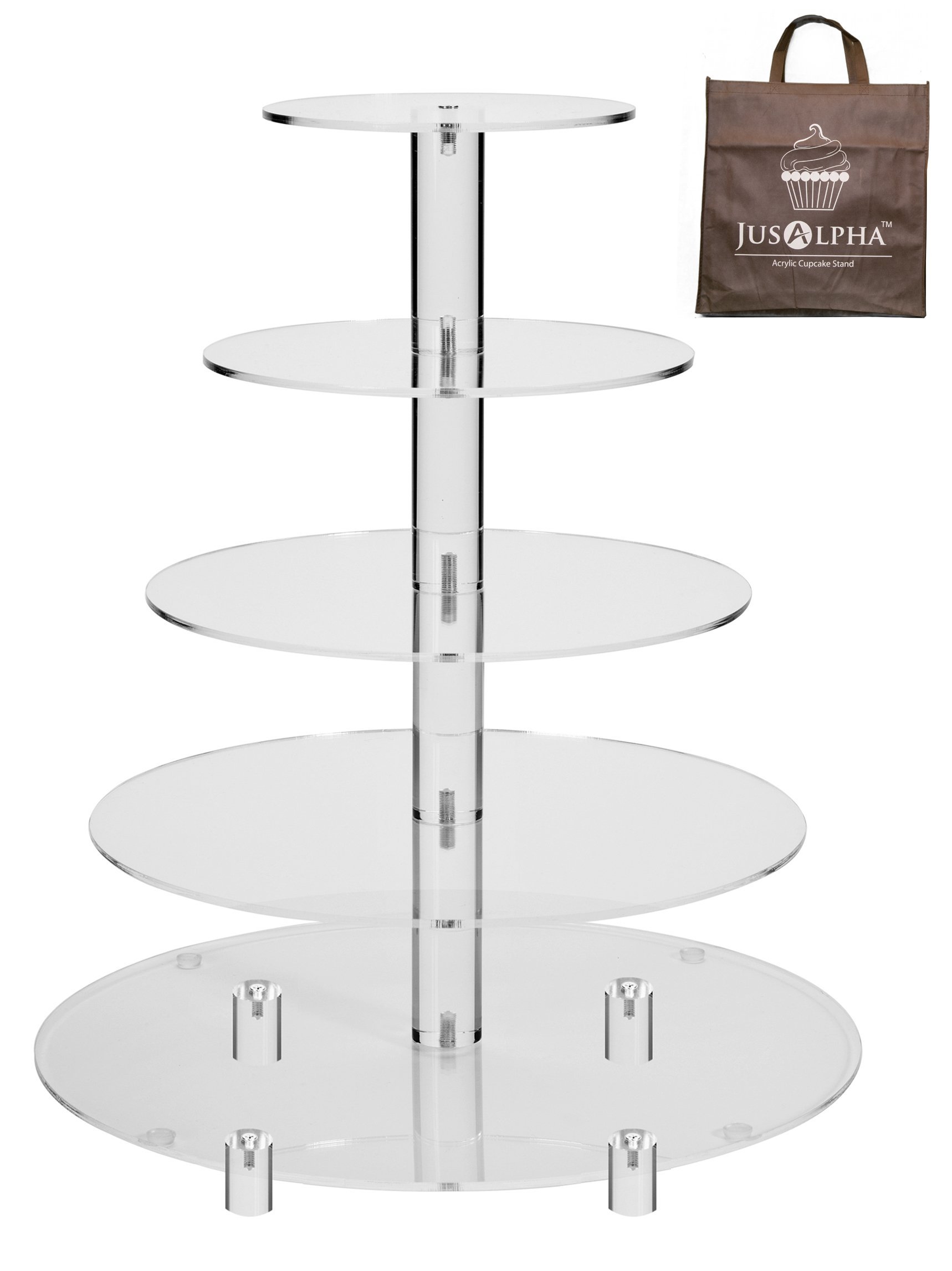 JusalphaLarge 5-Tier Acrylic Round Wedding Cake Stand/Cupcake Stand Tower/Dessert Stand/Pastry Serving Platter/Food Display Stand (5RF)