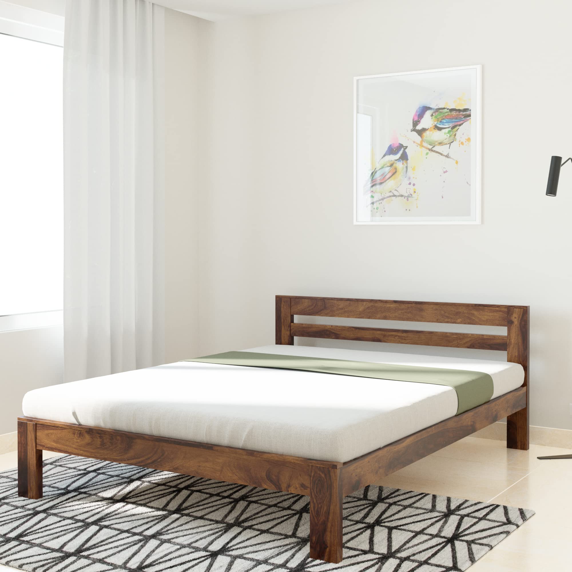 Amazon Brand - Solimo Cito Queen Size Solid Sheesham Wood Bed Without Storage (Natural Finish)