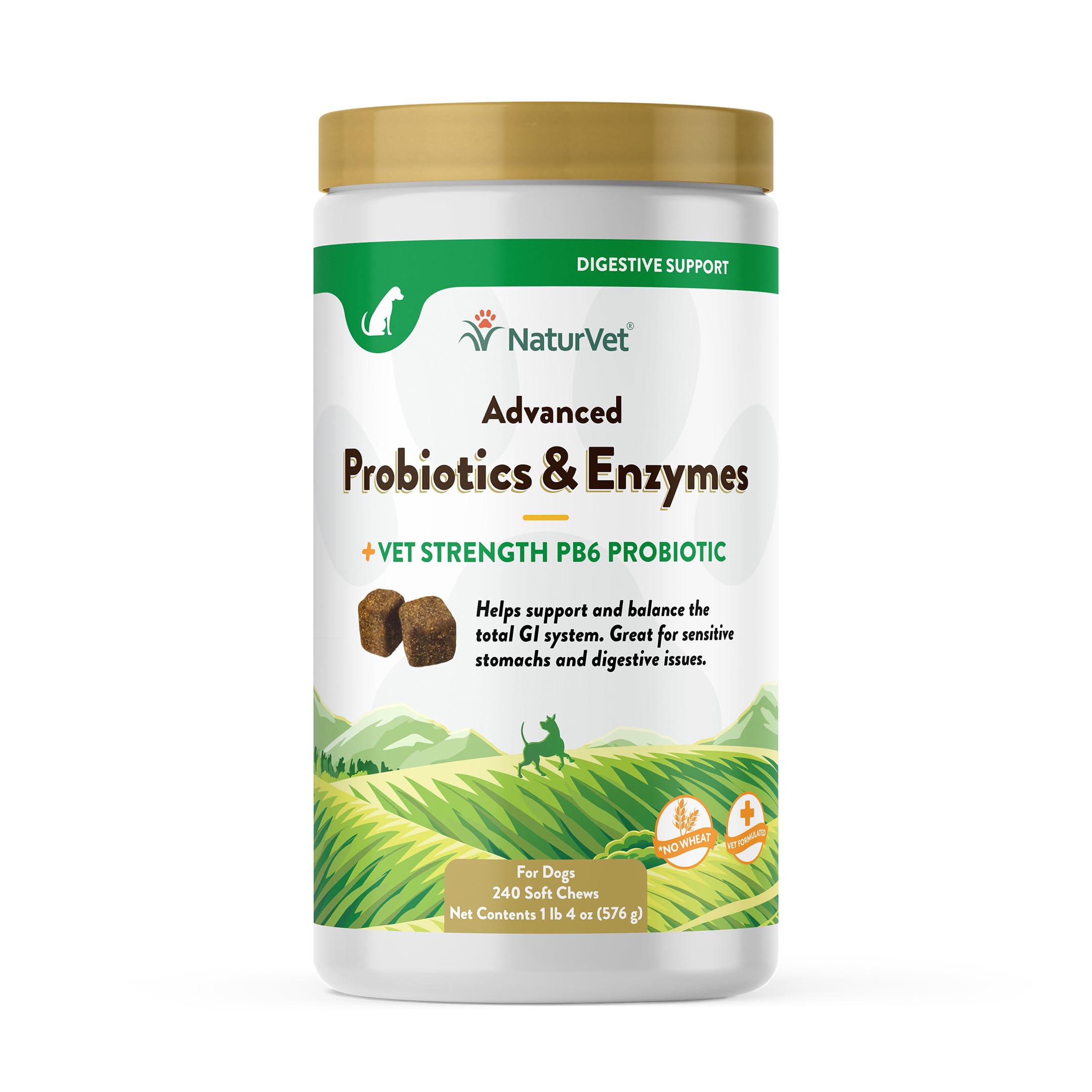 NaturVet – Advanced Probiotics & Enzymes - Plus Vet Strength PB6 Probiotic – Supports and Balances Pets with Sensitive Stomachs & Digestive Issues – for Dogs & Cats 240 ct