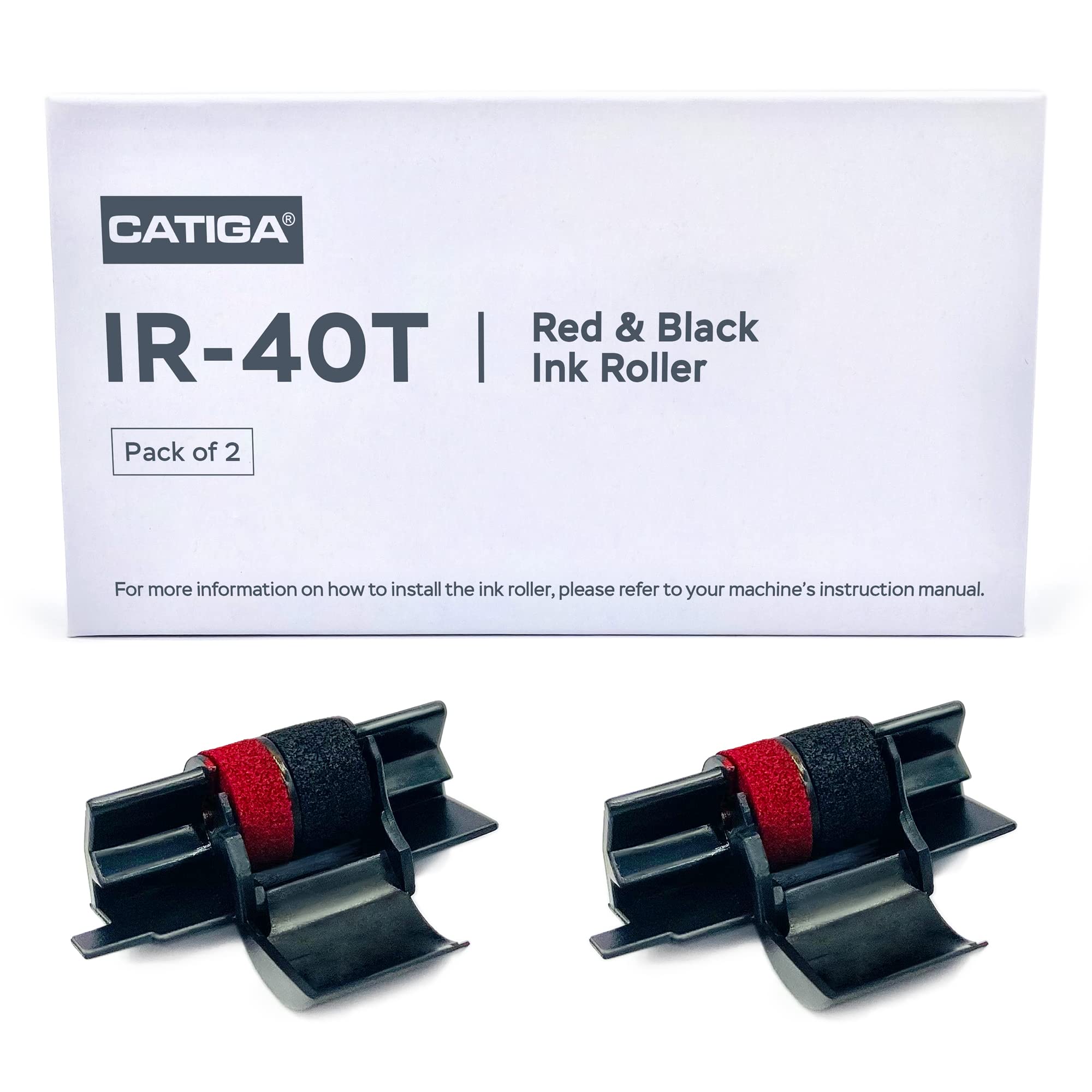 CATIGA IR-40T Ink Roller Cartridge for Printing Calculators and Adding Machines, Black/Red Pack of 2, Used with Casio HR-100TM HR-150TM HR-170RC, Sharp EL-1750V EL-1801V, CP30A CP90A