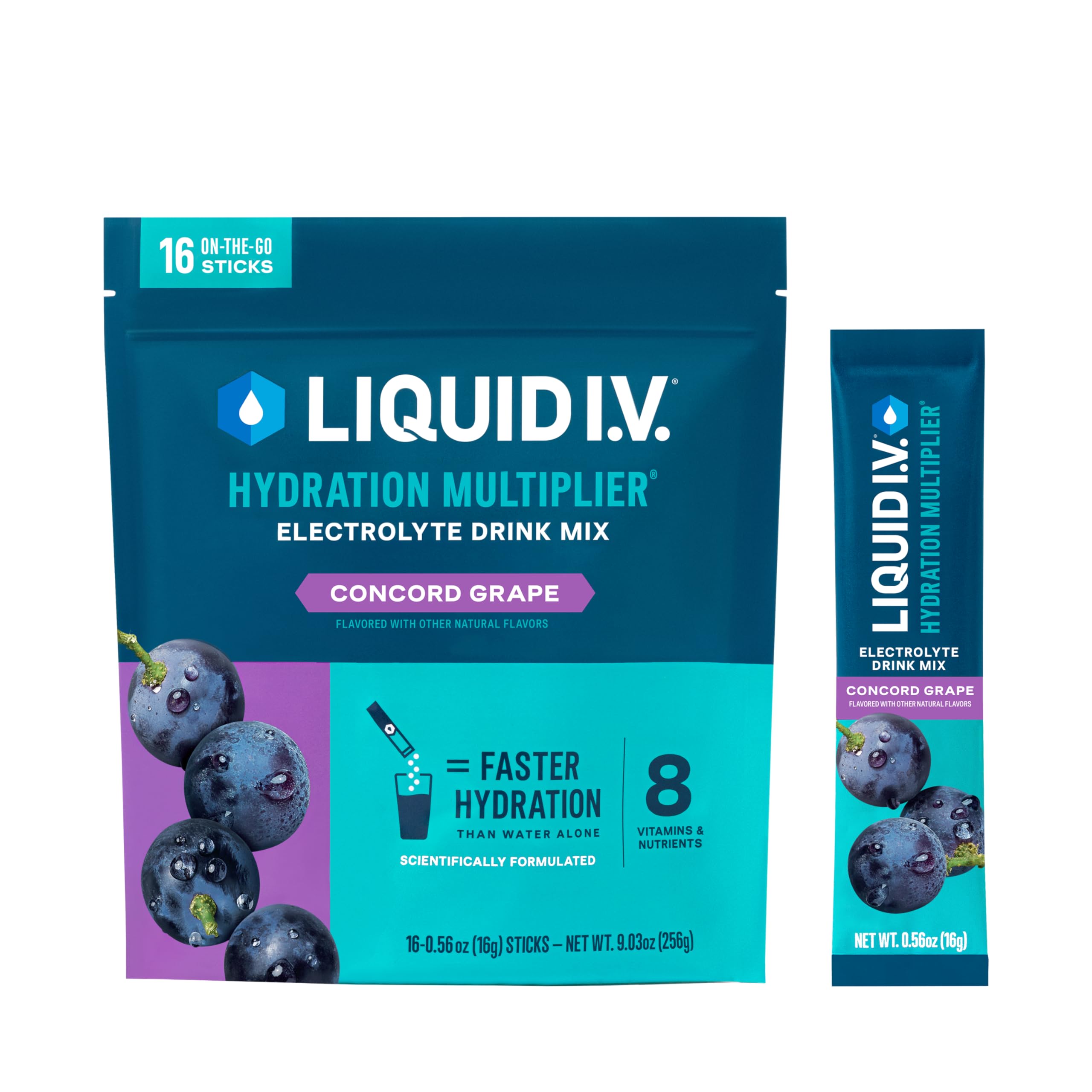 Liquid I.V.Hydration Multiplier - Concord Grape | Electrolyte Powder Drink Mix | 1 Pack (16 Servings)