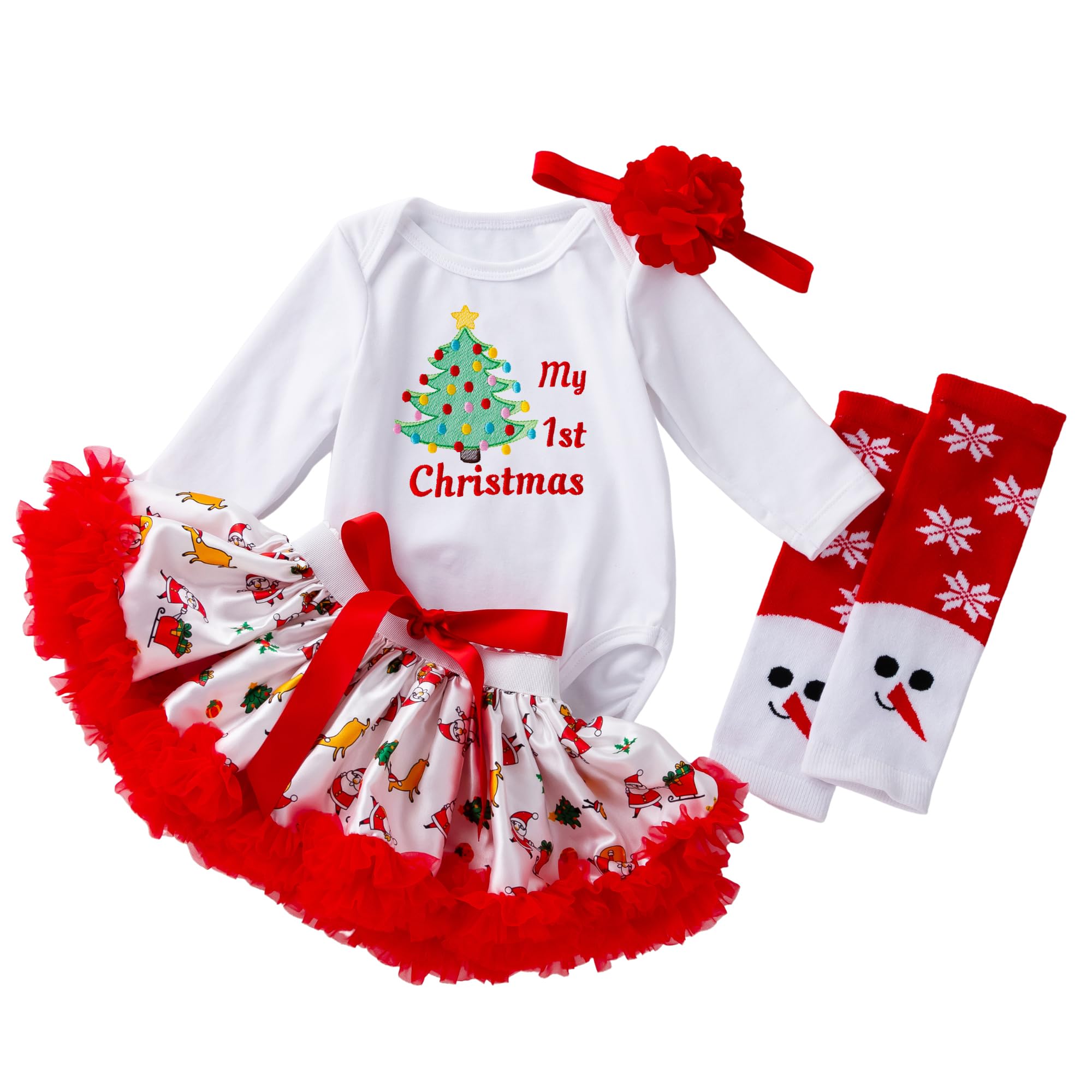 HUAANIUENewborn Baby Girl Christmas Outfit Romper Tutu Dress with Headband Leg Warmer