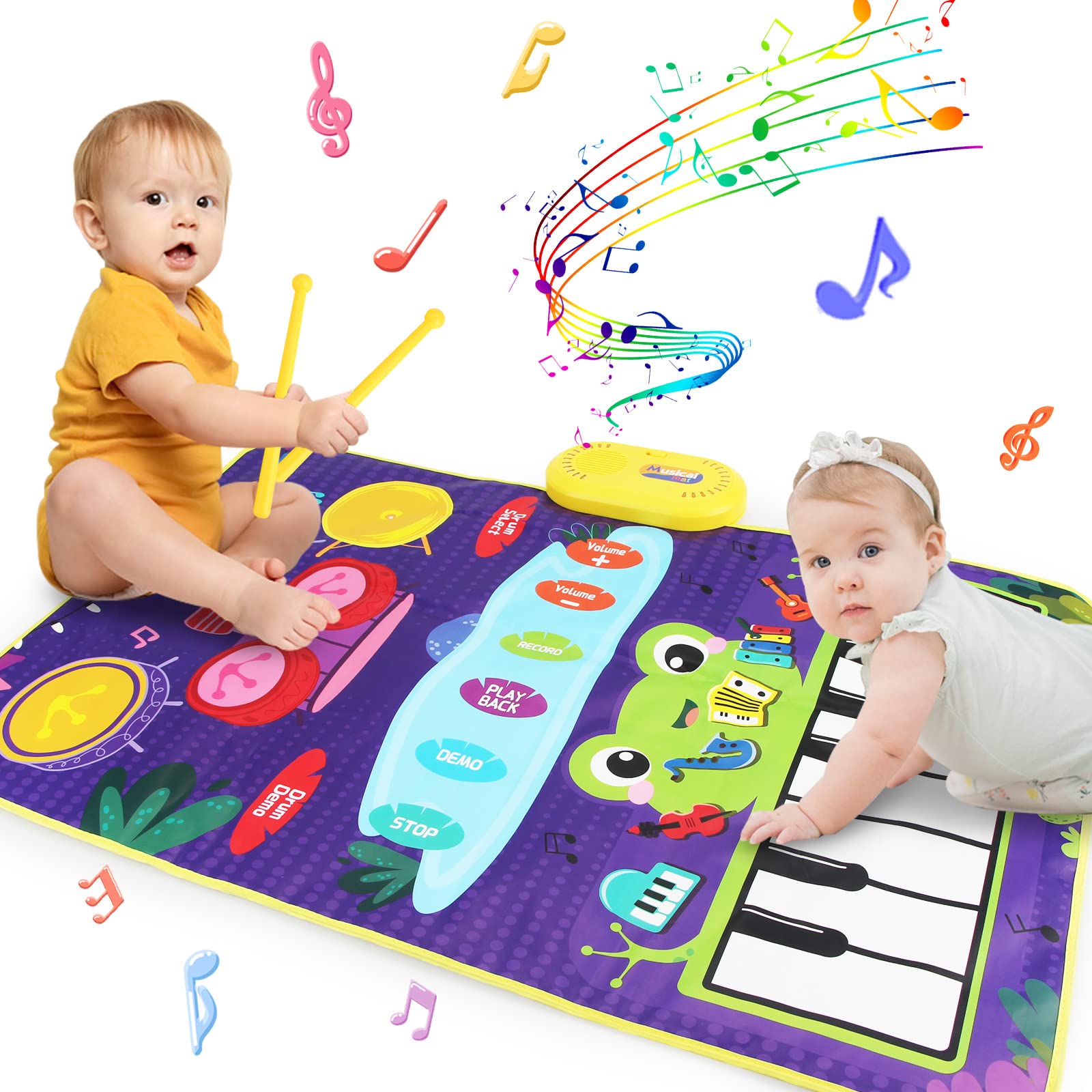 Joyfia Kids Musical Mat, Piano Keyboard & Jazz Drum 2 in 1 Music Toys for Toddlers Touch Play, Floor Musical Playmat with 6 Instrument Sounds, Education Learning Toys Gifts for 3 Year Old Girls Boys