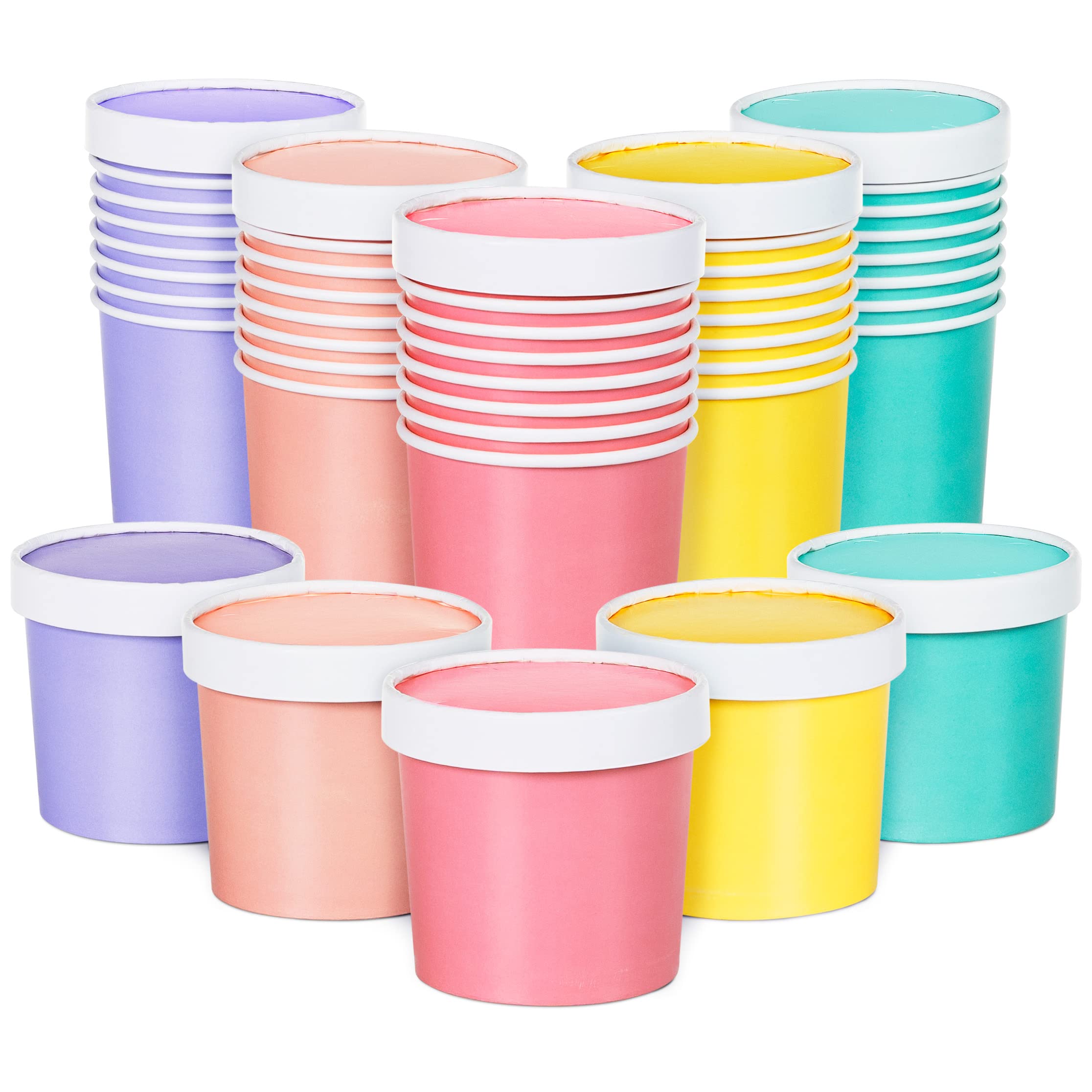 MATICANPaper Ice Cream Cups with Lids, 40-Pack 325ml Soup Cups with Lids, Disposable Ice Cream Containers, 325 ml, 4 Pastel Colors