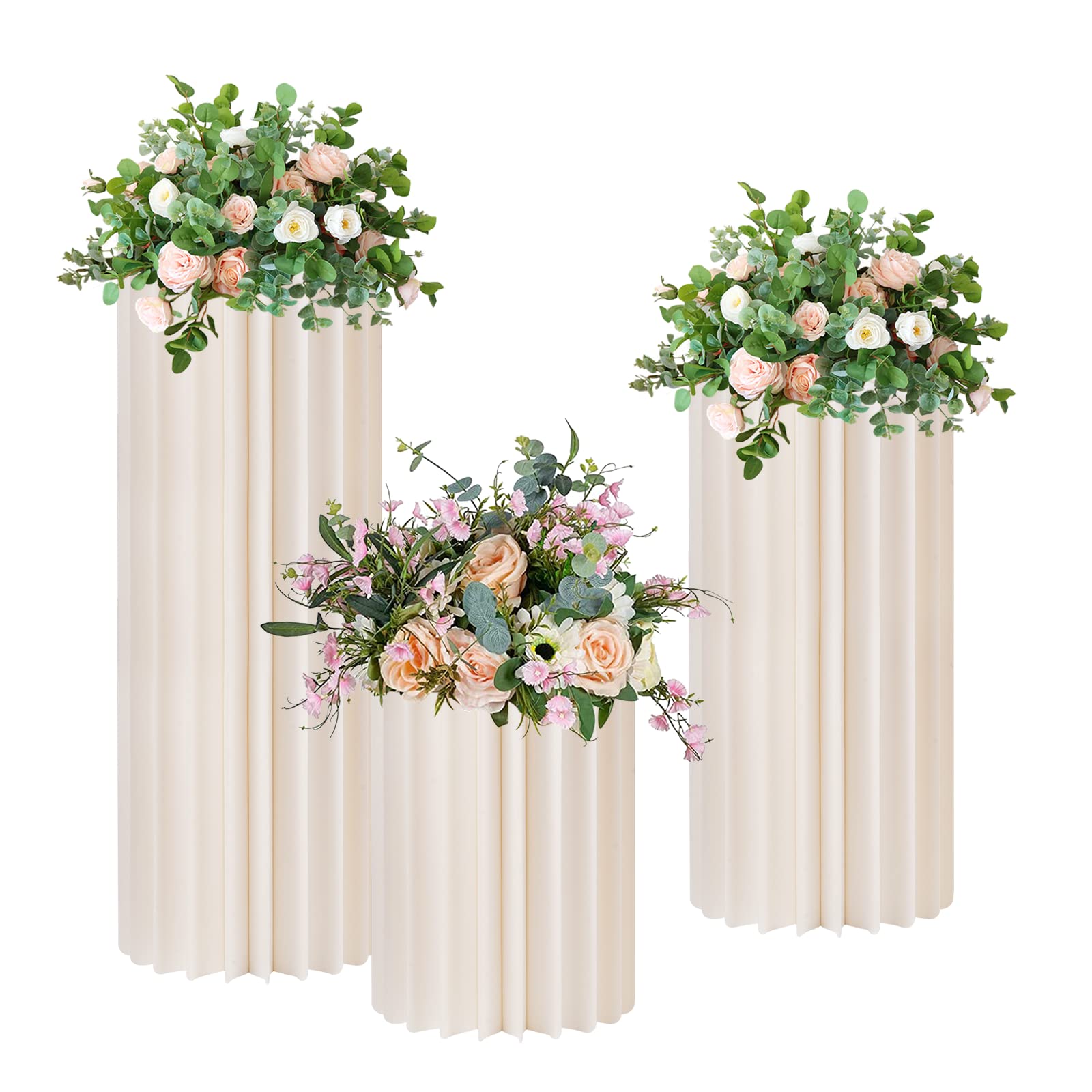 Meticuloso 3pcs Foldable Cardboard Centerpiece Display, with 3pcs Acrylic Disc, Cylinder Flowers Stand, Dessert Table, Columns Display for Wedding Party Garden Decoration