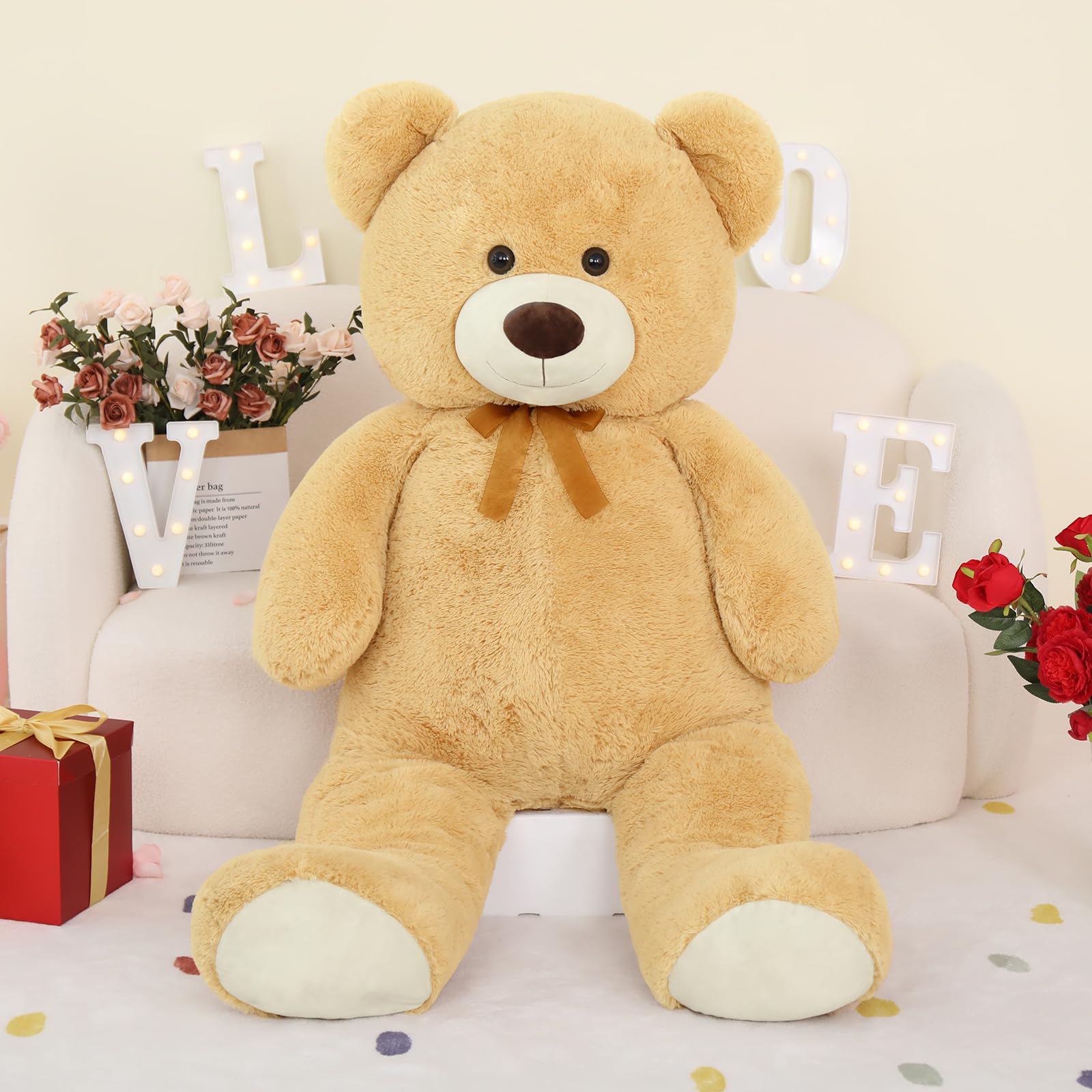 MorisMosGiant Teddy Bear Stuffed Animal XXL 130cm, Kawaii Cuddly Big Bear Plush Soft Toy Large, Cute Birthday Presents for Girls Boys Party Decorations (Light Brown)