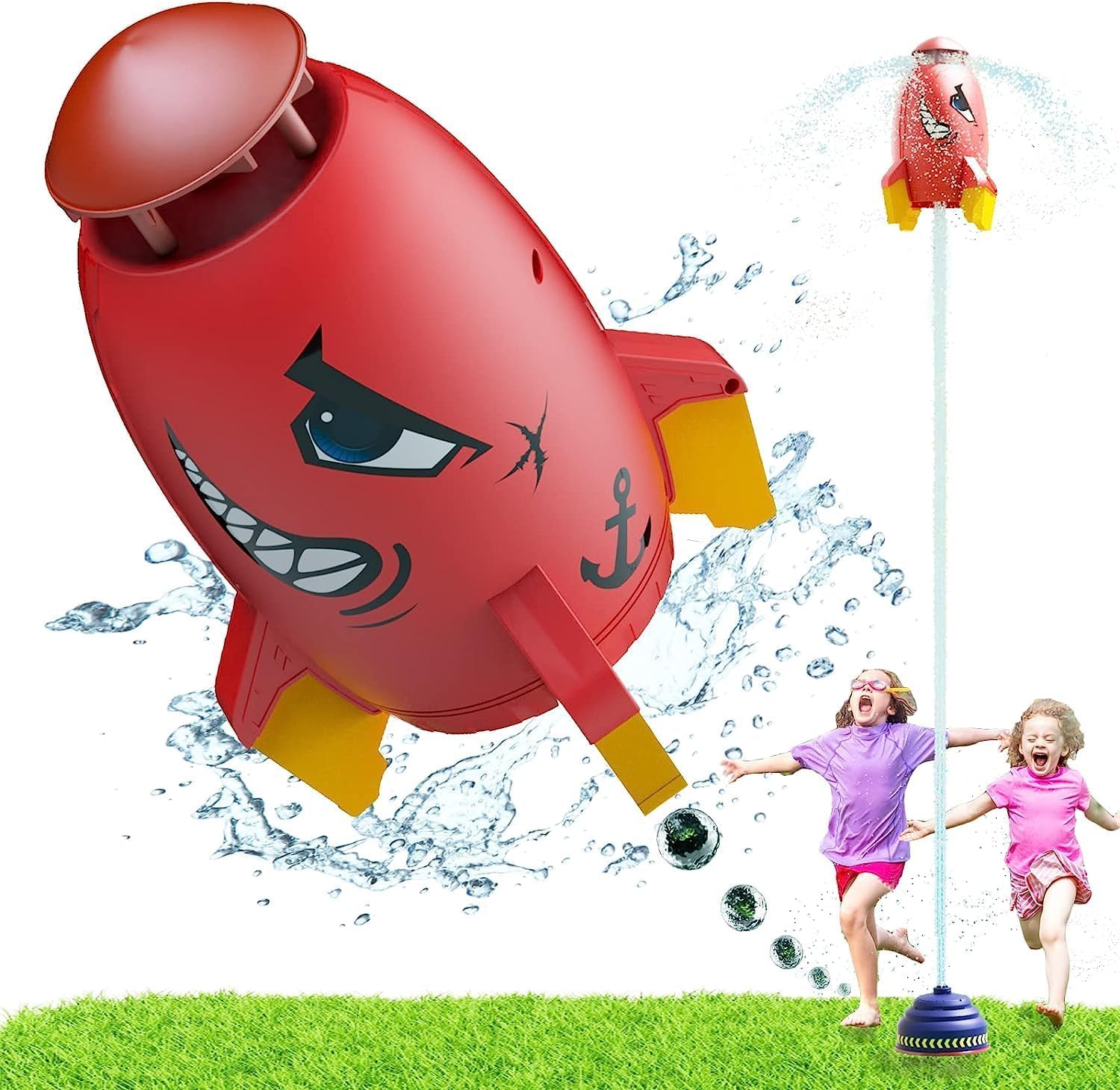 Splash Rocket Toys Rocket Launcher for Kids Outdoor Water Play Rocket Sprinklers Toy Water Pressure Rocket Water Blaster Rockets Summer Garden Lawns Water Spray for Kids 3 Years and Up(Red)