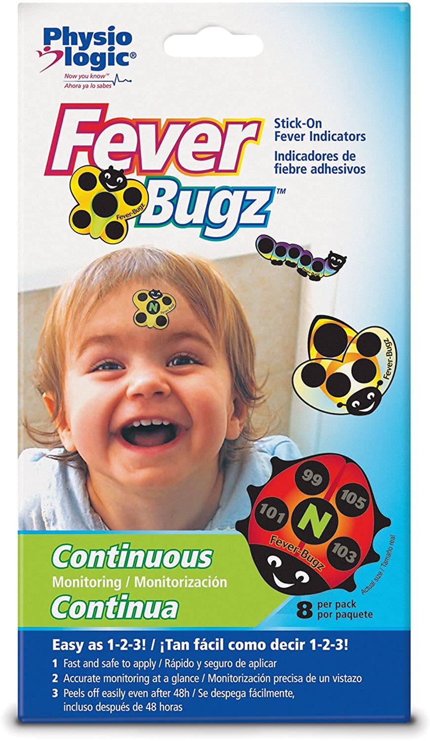 Physio Logic Fever-Bugz Indicator, Allows to Continuously Monitor Fever or Temperature for Up to 48 Hours, Colorful Stick-on that is Safe, Accurate, and Fast