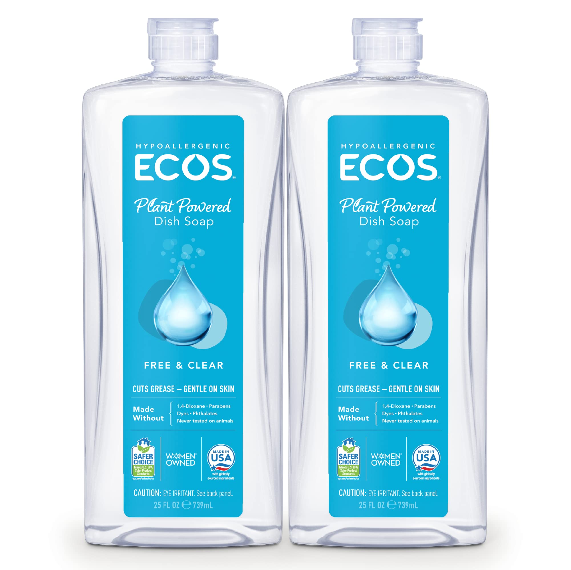 ECOS Hypoallergenic Dish Soap, Free & Clear, 25 Fl Oz (Pack of 2)