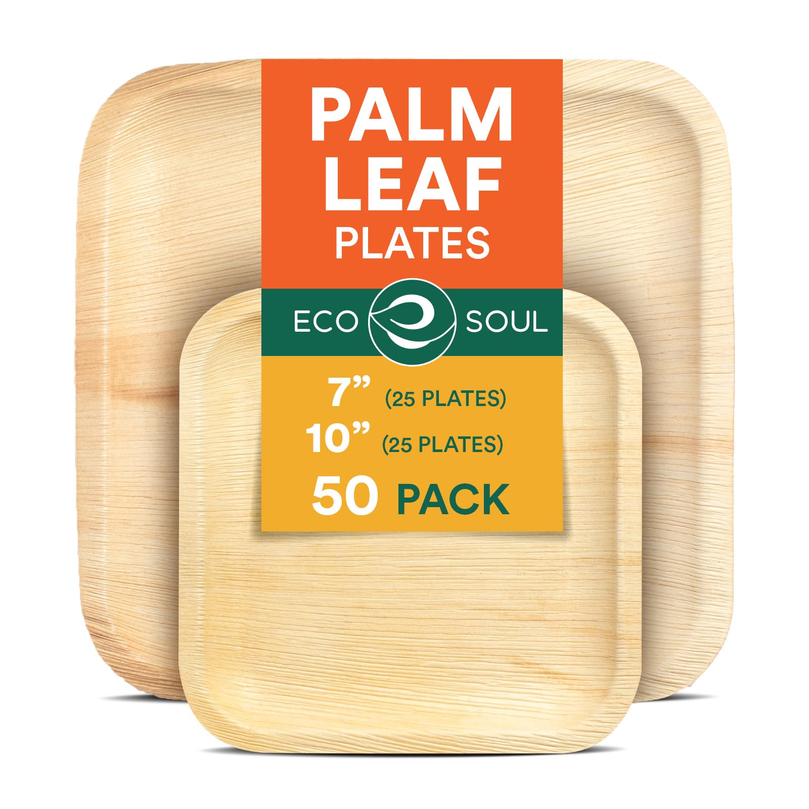 ECO SOUL Biodegradable Disposable Tableware Set | Eco-Friendly and Perfect for Wedding, Birthday and Party | Includes 10 Inch [25 cm] & 7 Inch [18] Palm Leaf Plates, 160 mm Birchwood Spoon[100 Each]