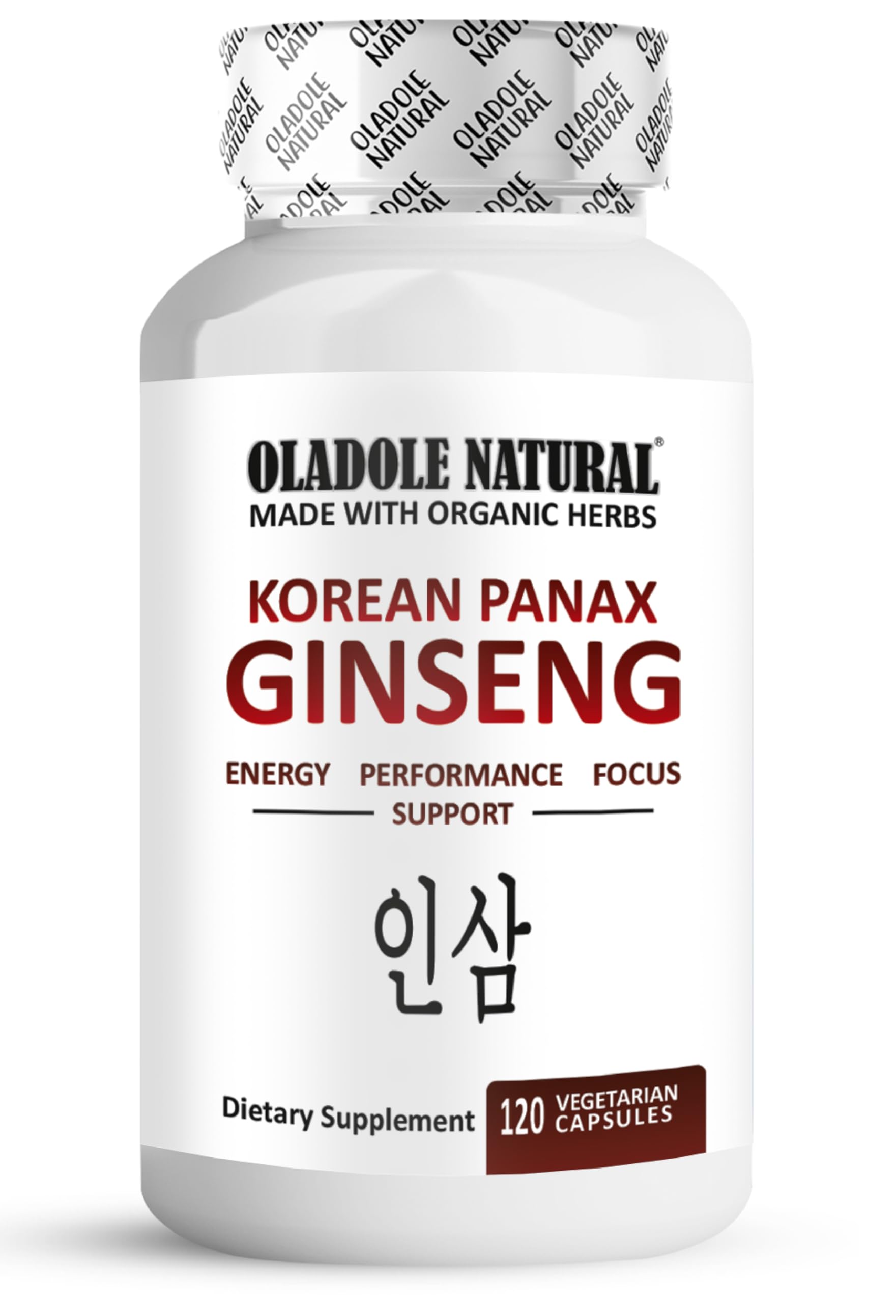 Oladole Natural Korean Red Panax Ginseng 500mg 120 Vegan Capsules for Energy Boost & Immune Support, Premium Adaptogen Formula for Stress Relief & Vitality, High Strength Ginsenosides | Non- GMO