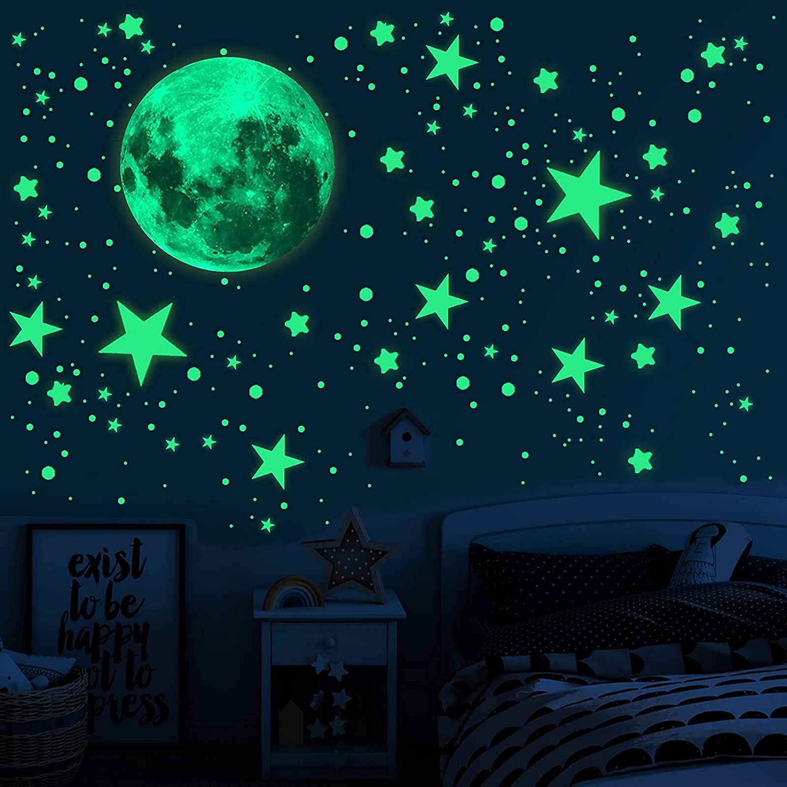 CYH 563 Pieces Glow in The Dark Stars Wall Stickers, Moon and Stars Luminous Stickers, Fluorescent Star Sticker Ideal for Ceiling, Children's Room, Wall Decoration