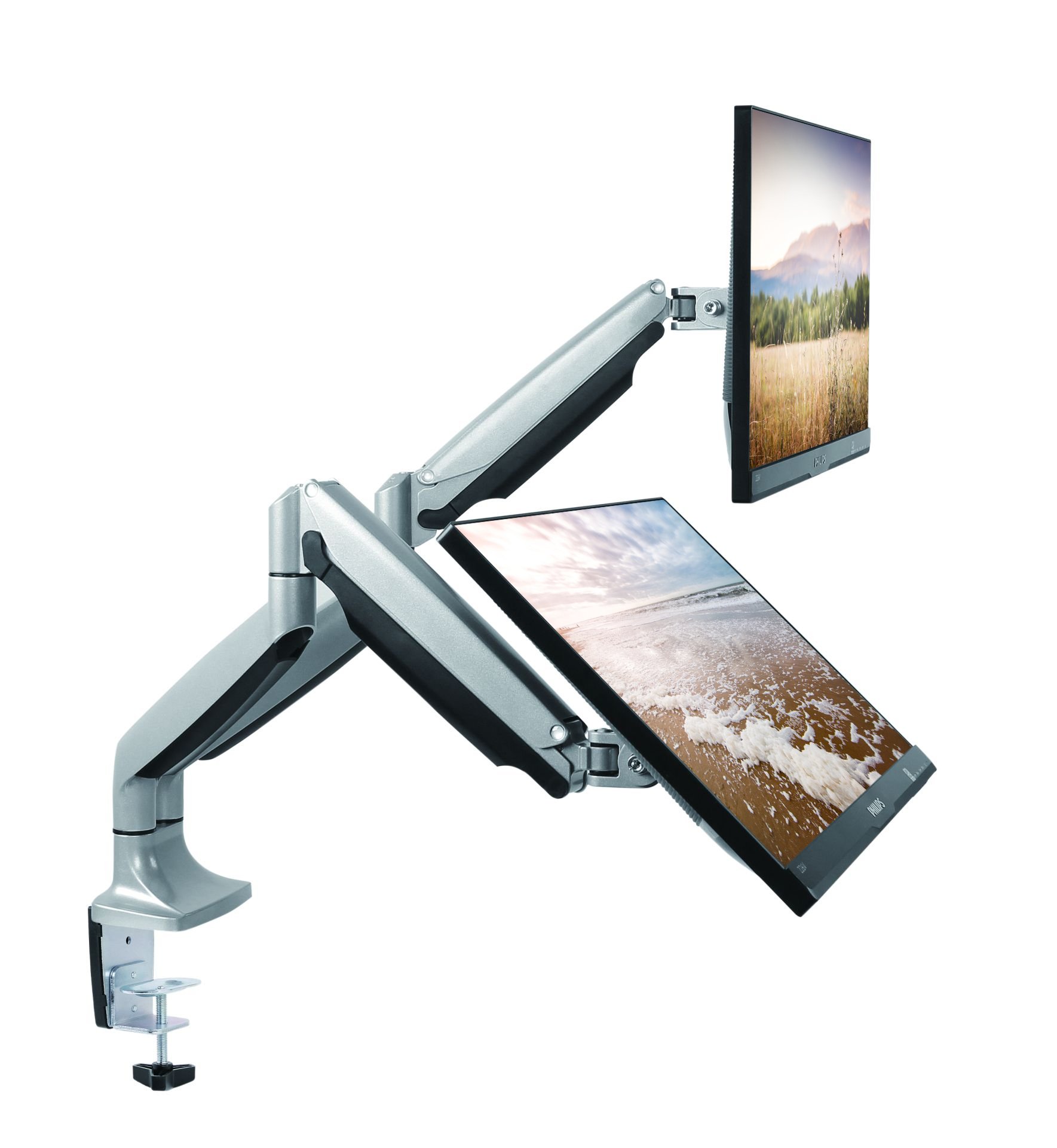 TechOrbitsDual Monitor Mount Stand - SmartSWIVEL - Dual Computer Screen Desk Mount Arms - Full Motion Swivel Articulating Gas Springs - Universal Fit for 13" - 30" Screens Vesa Mount